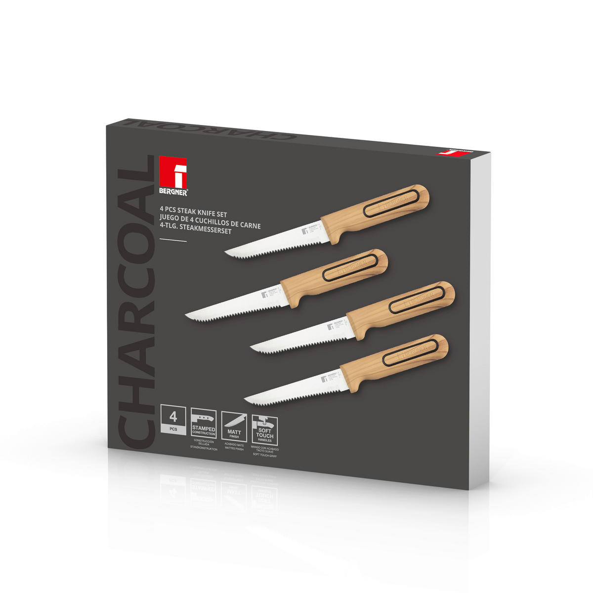 BERGNER Steakmesser-Set CHARCOAL silber Edelstahl B/H/L: ca. 17x2,8x25 cm CHARCOAL - silber (25,00/17,00/2,80cm) - BERGNER
