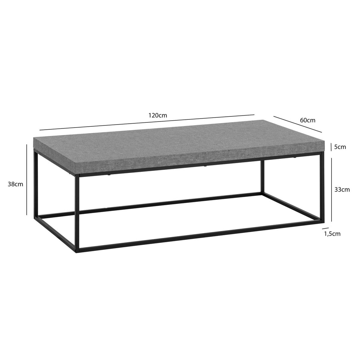 Couchtisch Beton Optik B/H/T: ca. 120x38x60 cm Couchtisch - Beton (120,00/38,00/60,00cm) - Wohnling