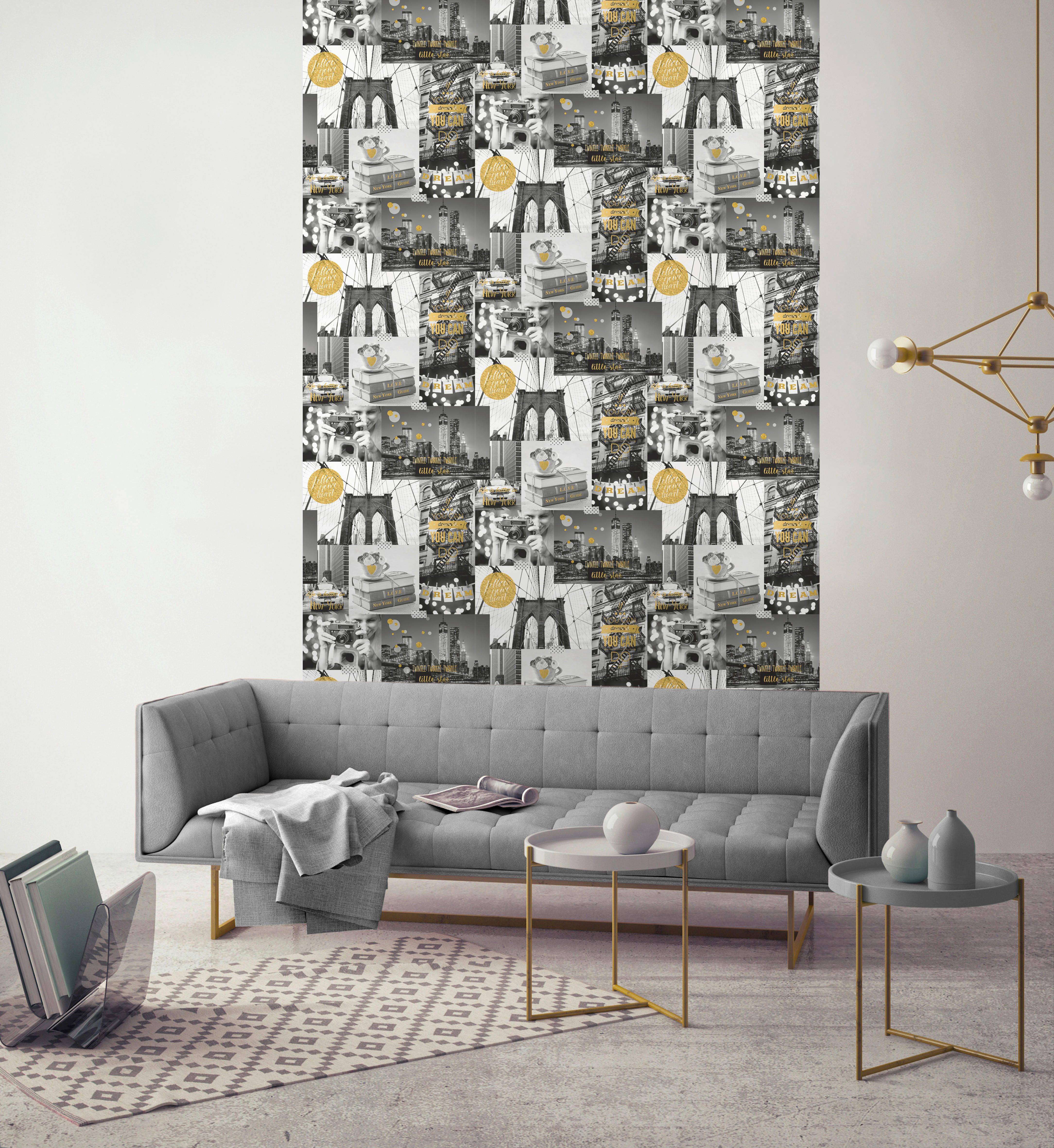 Thumbnail - Papiertapete New York grau schwarz gelb B/L: ca. 53x1005 cm