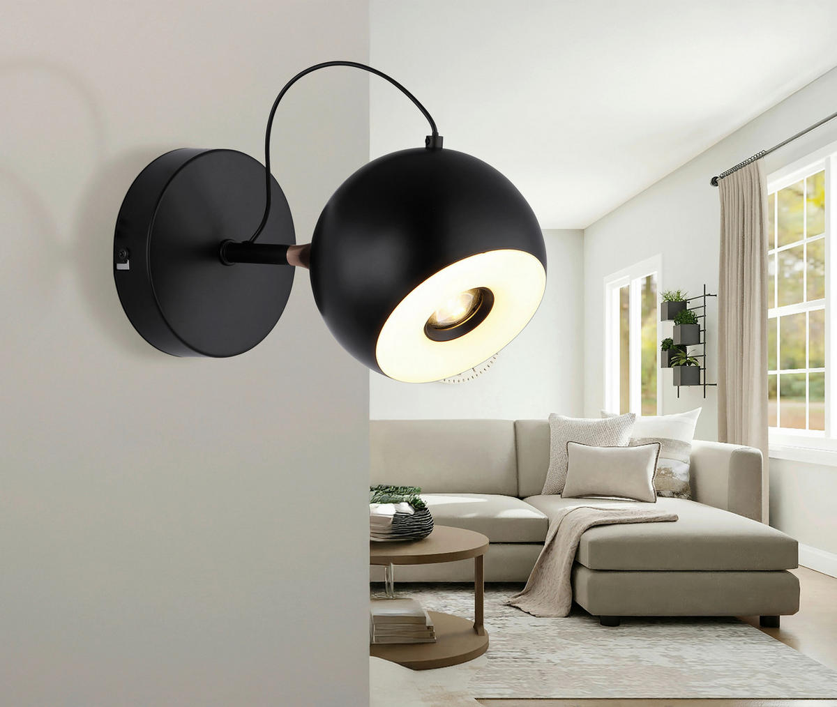 GLOBO Wandleuchte mattschwarz gold Metall D: ca. 12 cm 1 Brennstellen DONOVAN - gold/mattschwarz (12,00cm) - GLOBO