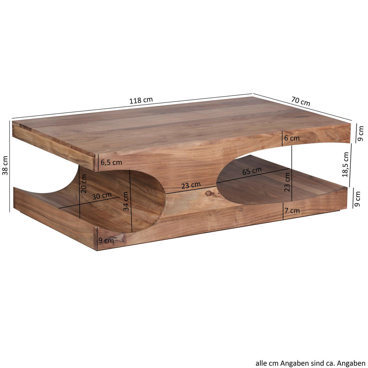 Couchtisch braun B/H/T: ca. 118x38x70 cm Couchtisch - braun (118,00/38,00/70,00cm) - Wohnling