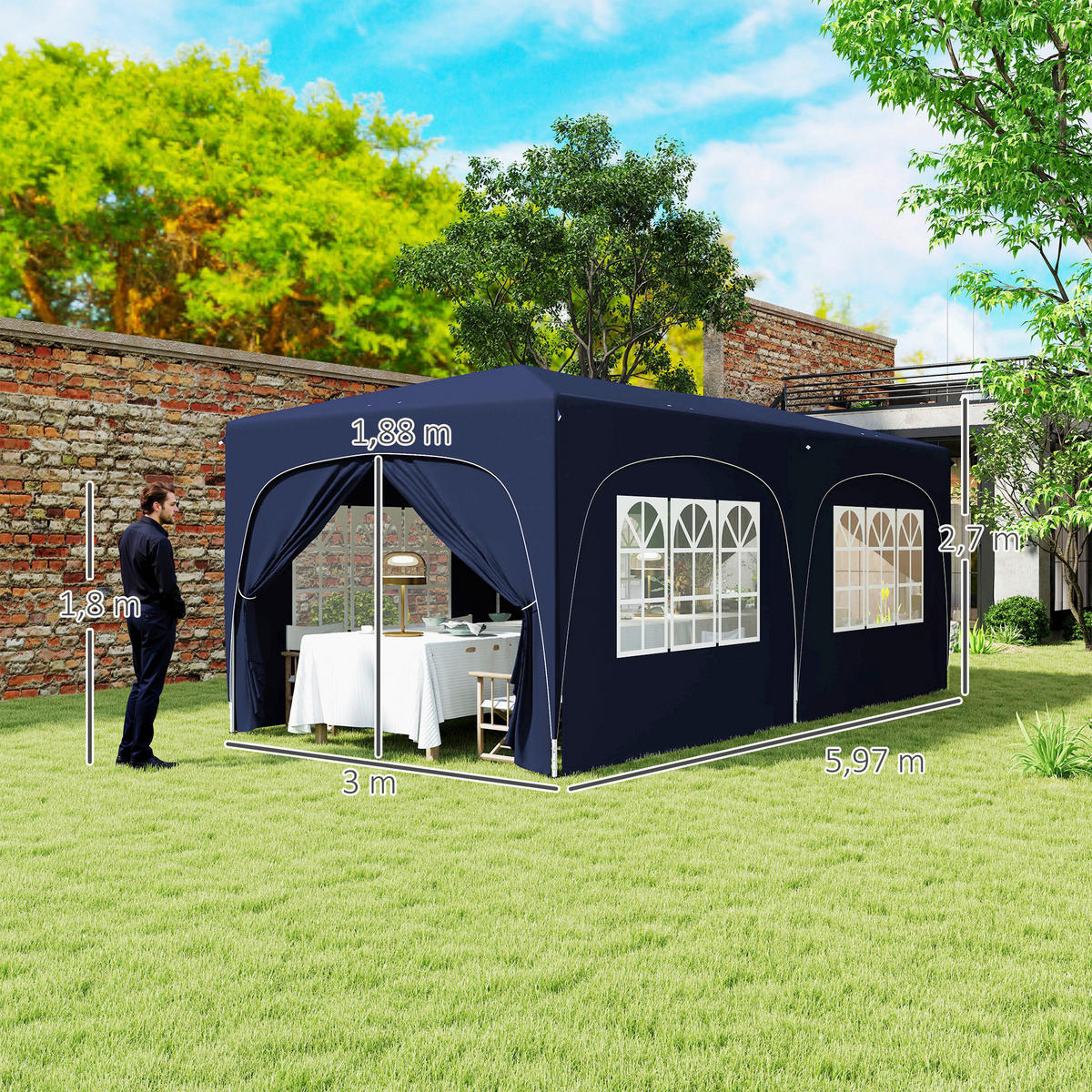 Outsunny Pavillon blau Polyester B/H/L: ca. 300x270x597 cm Pavillon - blau (597,00/300,00/270,00cm) - Outsunny
