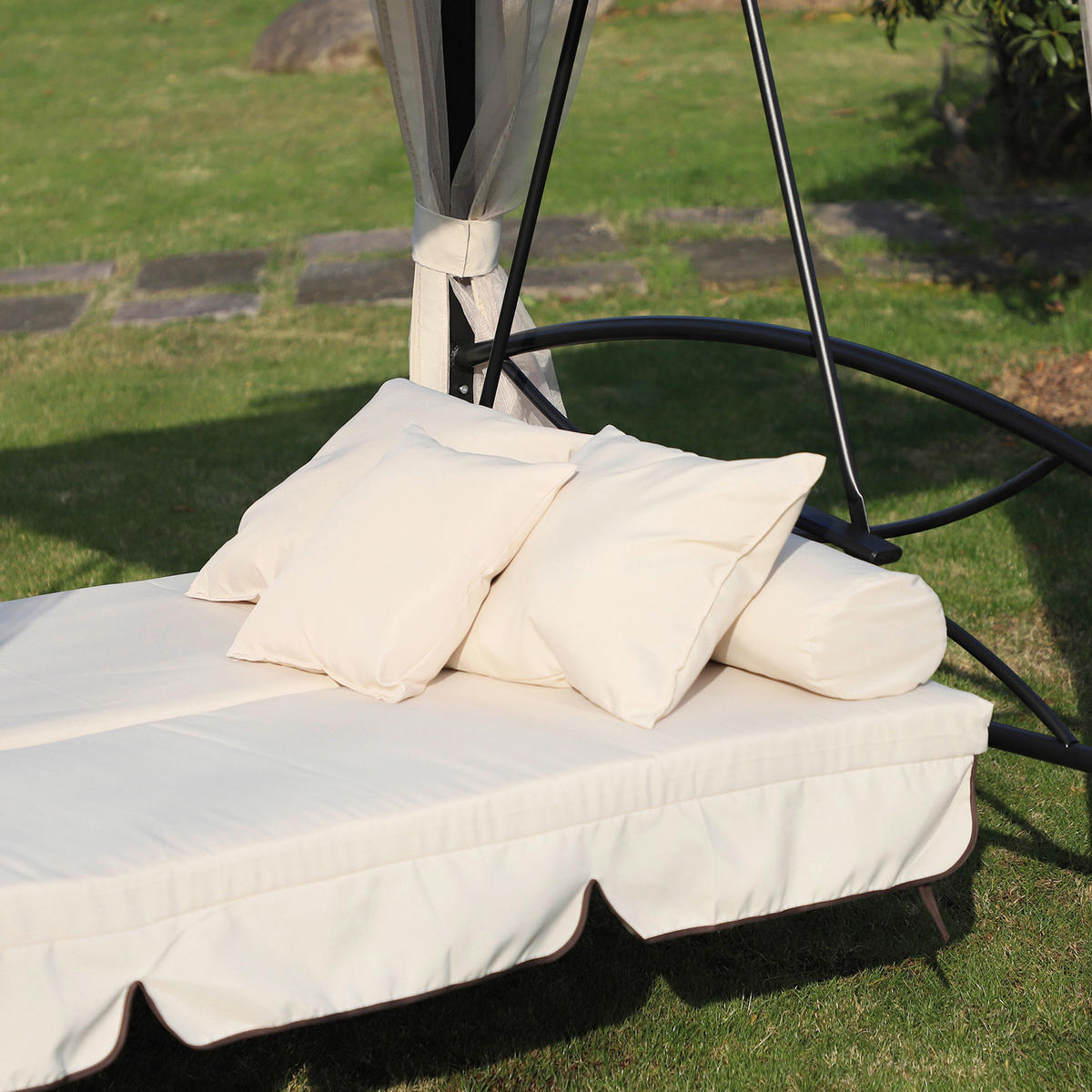 Outsunny Hollywoodschaukel beige Stahl B/H/L: ca. 165x243x245 cm Hollywoodschaukel - beige/schwarz (245,00/165,00/243,00cm) - Outsunny