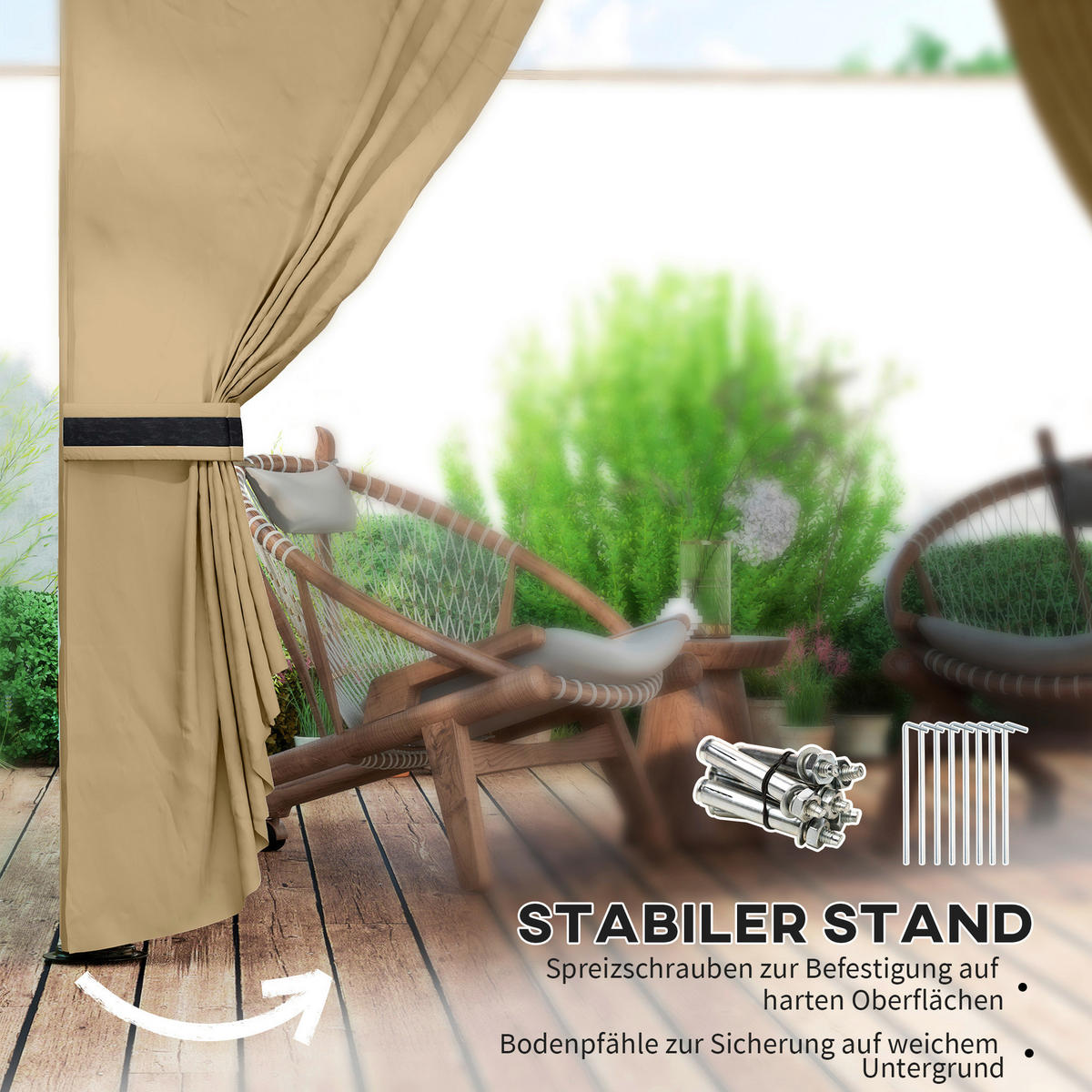 Outsunny Pavillon beige Polyester B/H/L: ca. 335x285x335 cm Pavillon - beige (335,00/335,00/285,00cm) - Outsunny