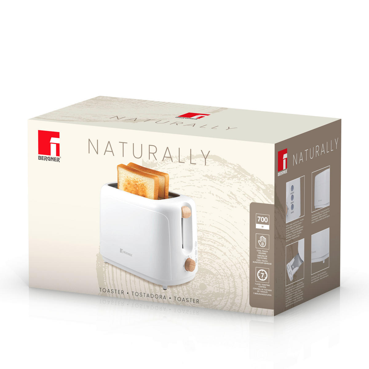 BERGNER Toaster weiß Kunststoff B/H/L: ca. 16x18,5x29,5 cm NATURALLY - weiß (29,50/16,00/18,50cm) - BERGNER