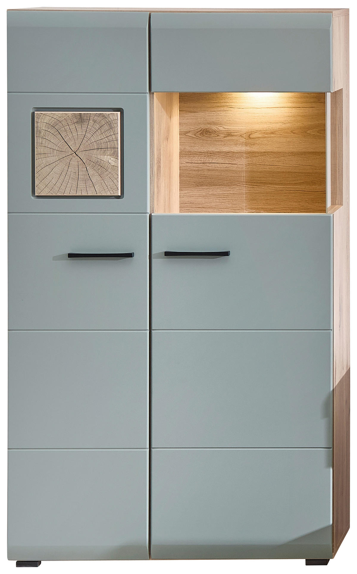 Vitrine Fun Plus 2 salbei Oak Eiche Viking Nachbildung B/H/T: ca. 80x139x37 cm Fun Plus 2 - Oak/salbei (80,00/139,00/37,00cm)