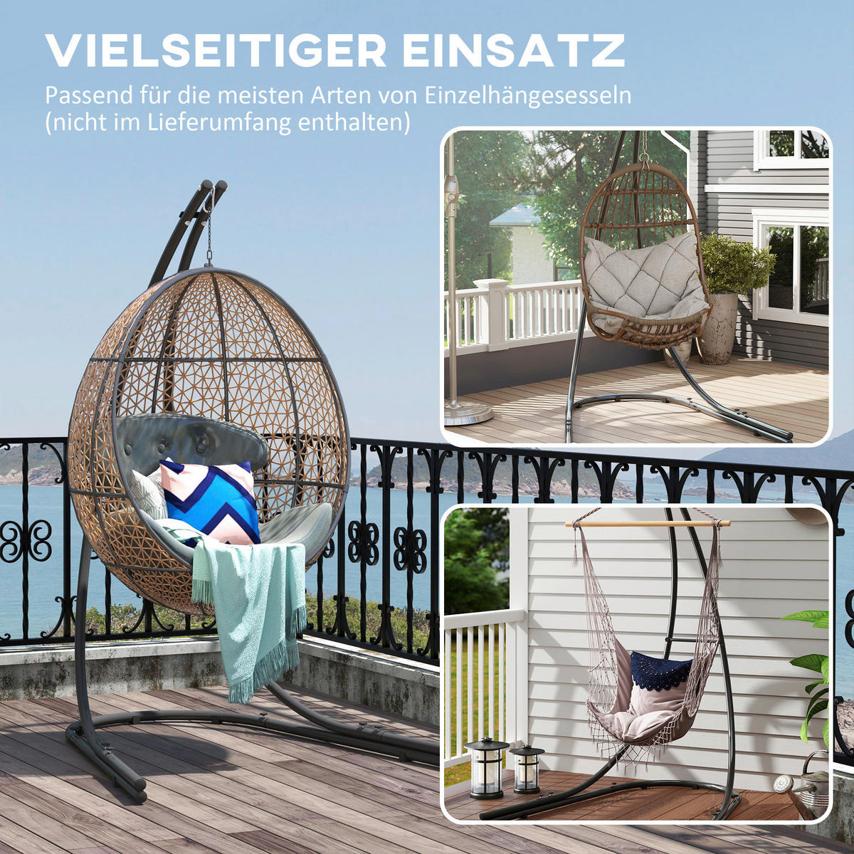 Outsunny Hängesesselgestell schwarz Metall B/H/L: ca. 134x221x154 cm Hängesesselgestell - schwarz (154,00/134,00/221,00cm) - Outsunny