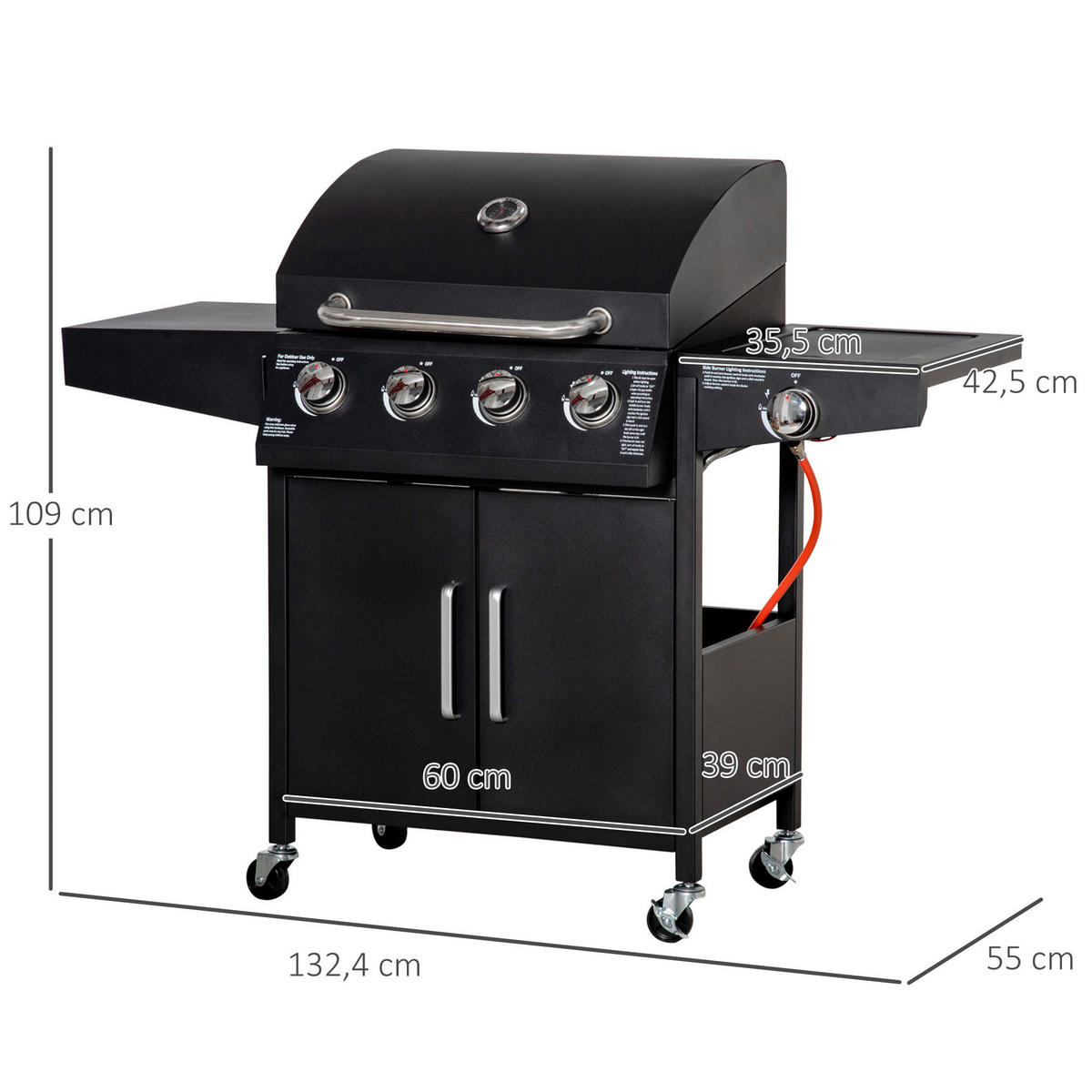 Outsunny Gasgrill Gasgrill - schwarz (132,40/55,00/109,00cm) - Outsunny