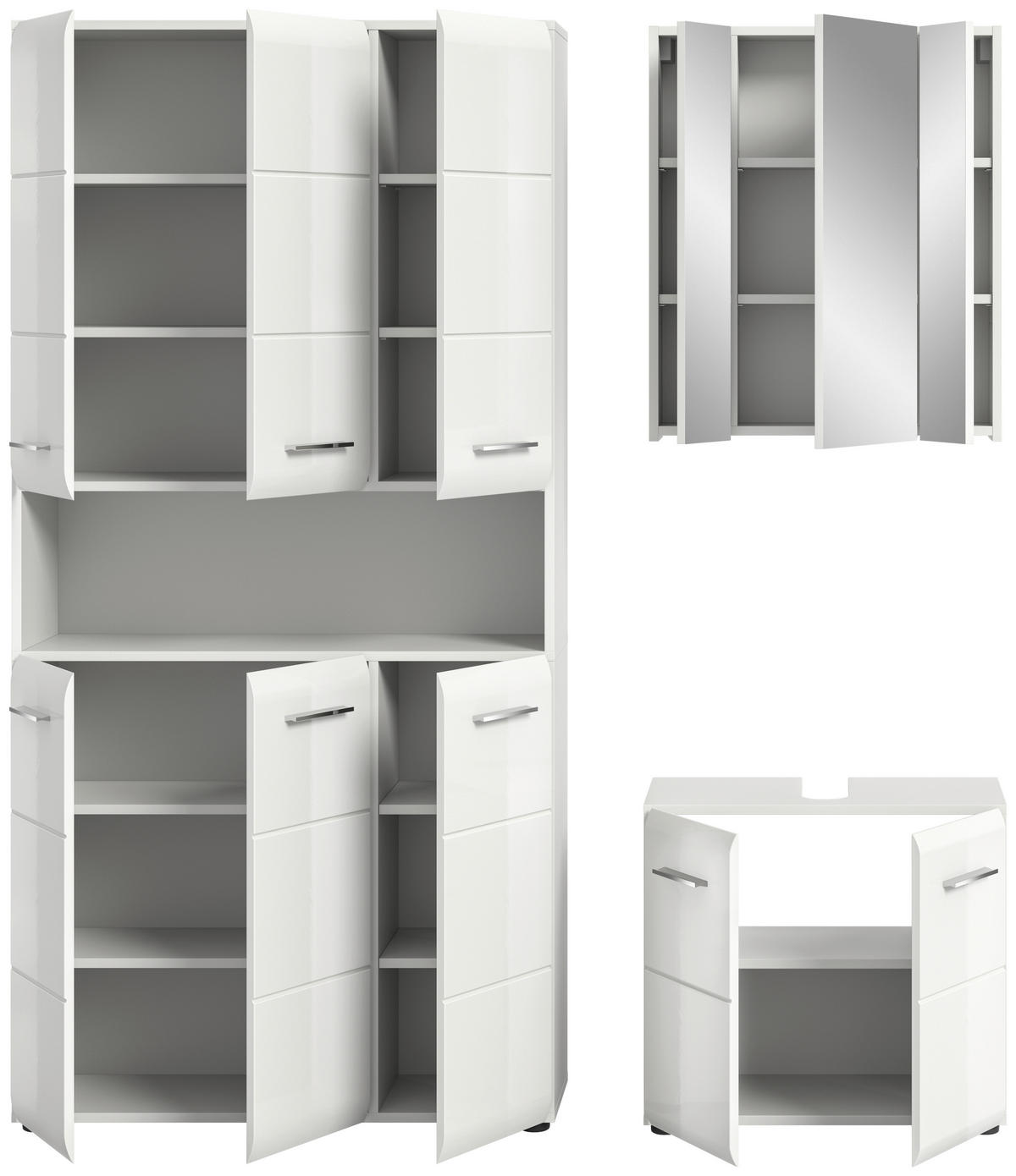 Badezimmer-Set Ice weiß weiß Hochglanz B/H/T: ca. 165x185x30 cm Ice - weiß (165,00/185,00/30,00cm) - xonox.home