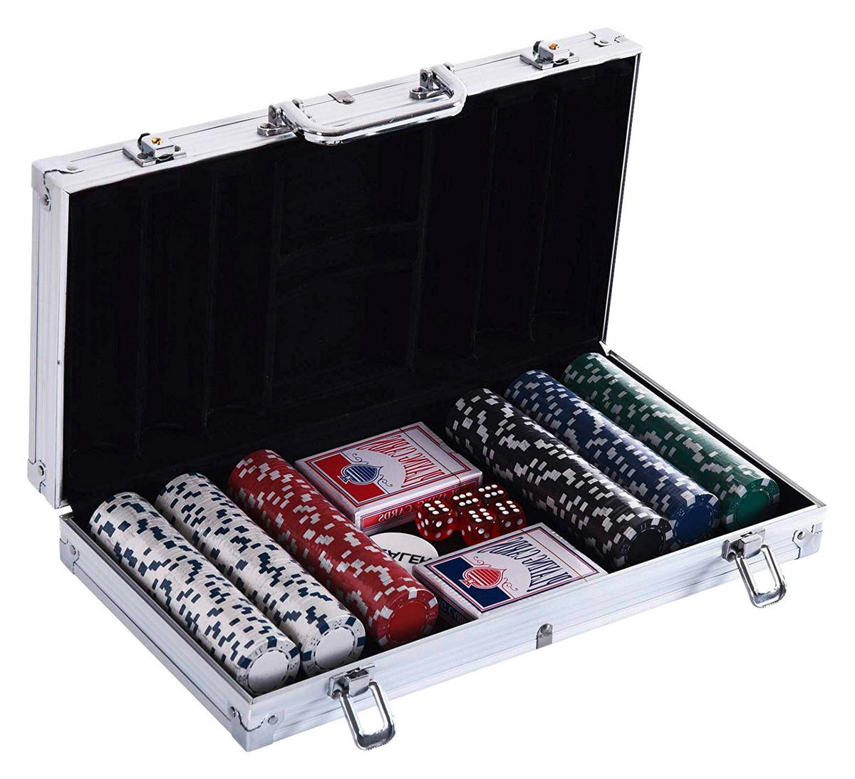 HOMCOM Pokerkoffer B/H/L: ca. 20,5x6,5x38 cm Pokerkoffer_mit_300_Chips - silber (38,00/20,50/6,50cm) - HOMCOM