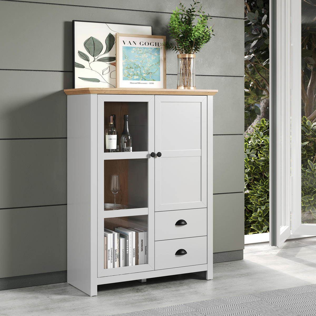 Highboard Landside Lichtgrau Eiche Artisan Nachbildung B/H/T: ca. 97x130x41 cm Landside - Lichtgrau/Eiche (97,00/130,00/41,00cm) - Trendteam