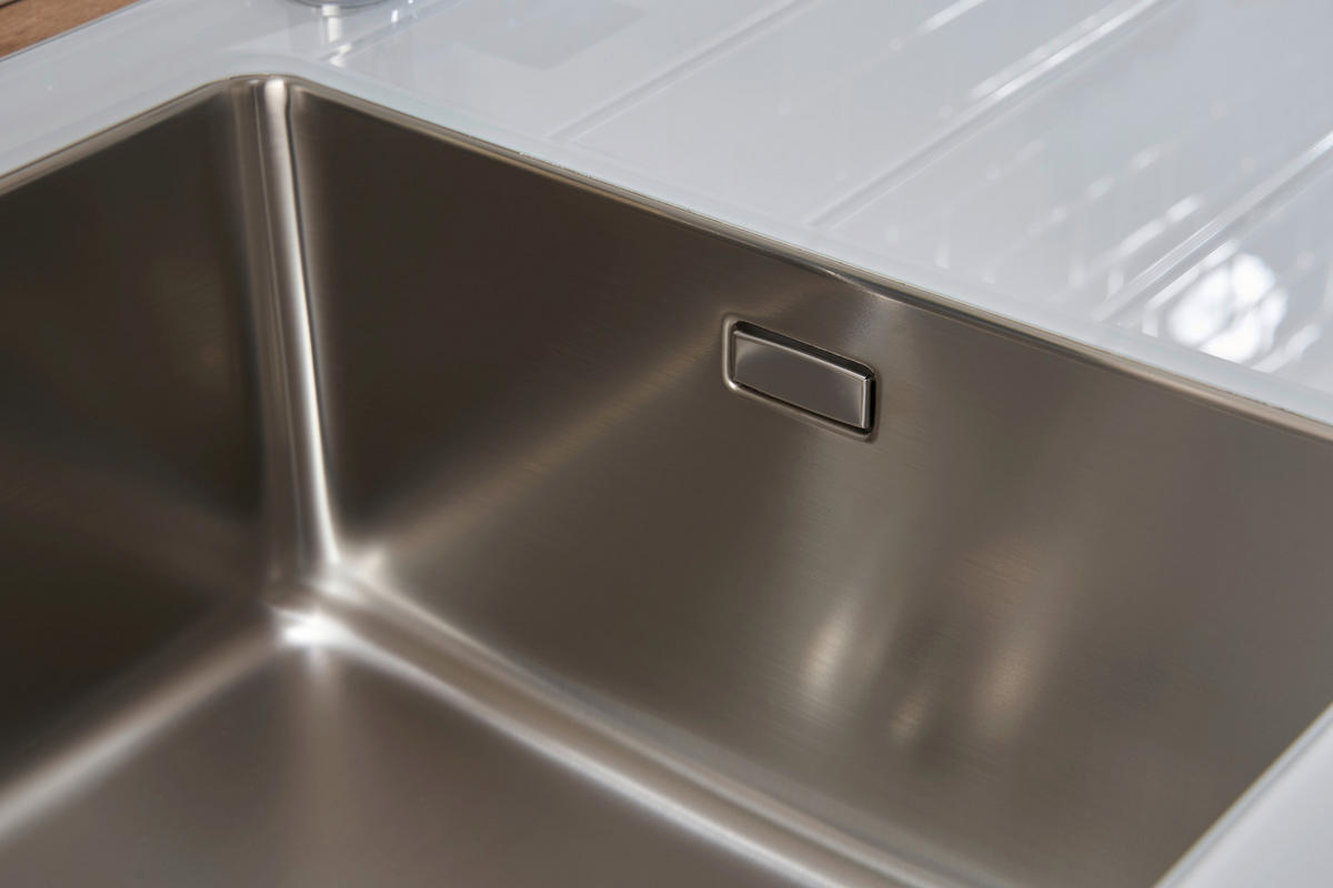 Respekta Einbauspüle New York 86 x 50 W weiß Glas Edelstahl B/H/T: ca. 86x21x50 cm New York 86 x 50 W - weiß (86,00/21,00/50,00cm) - Respekta