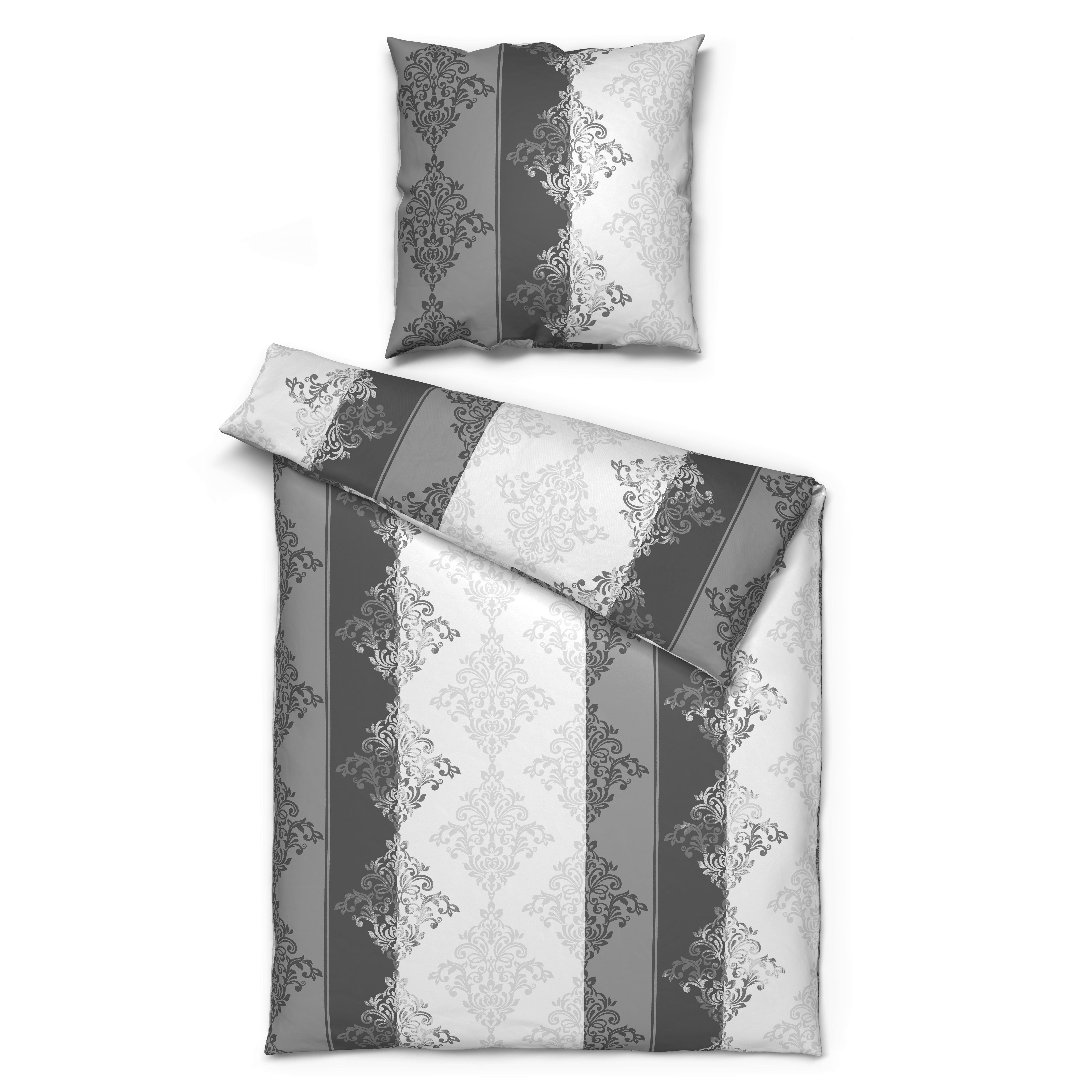 Baumwoll Bettwäsche Cotton touch Bettwäsche_Cotton-Touch Ornament - weiß/anthrazit (135,00/200,00cm) - Sensation