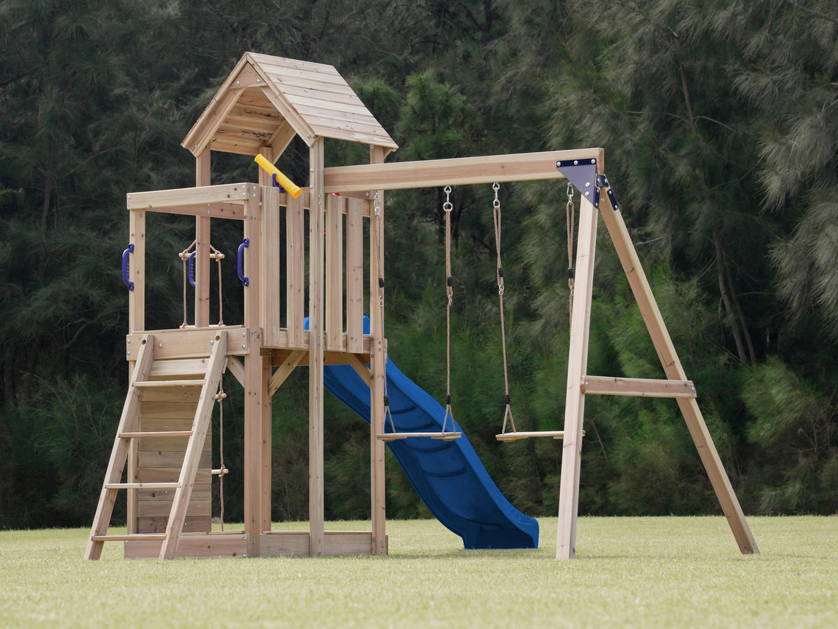 AXI Spielturm Moos blau B/H/L: ca. 342x267x375 cm Moos - braun/blau (375,00/342,00/267,00cm) - AXI