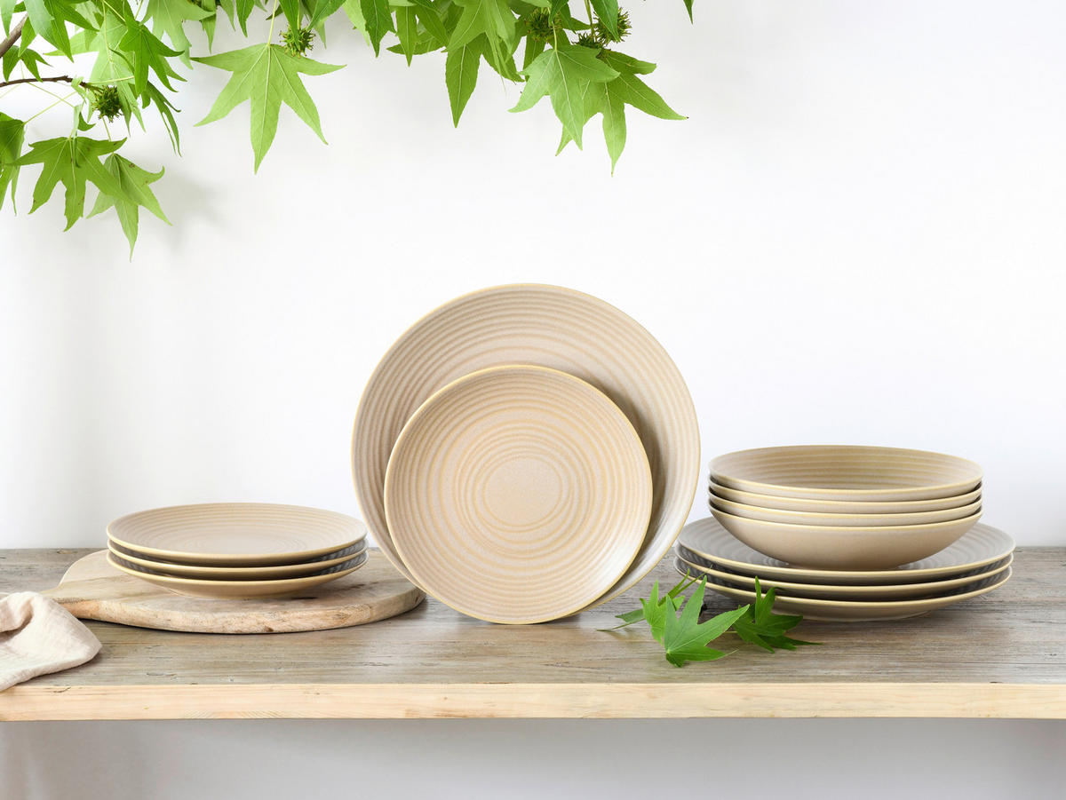 CreaTable Tafelservice Lava Stone Sand sandbeige Steinzeug Lava Stone Sand - sandbeige - CreaTable