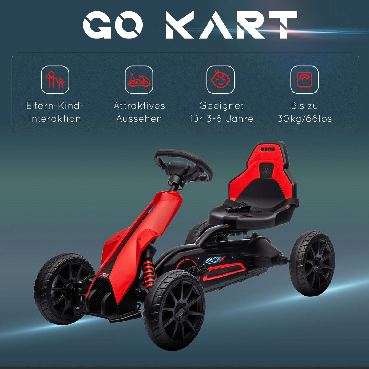 HOMCOM Go Kart rot B/H/L: ca. 58x58,5x100 cm Go Kart - rot (100,00/58,00/58,50cm) - HOMCOM