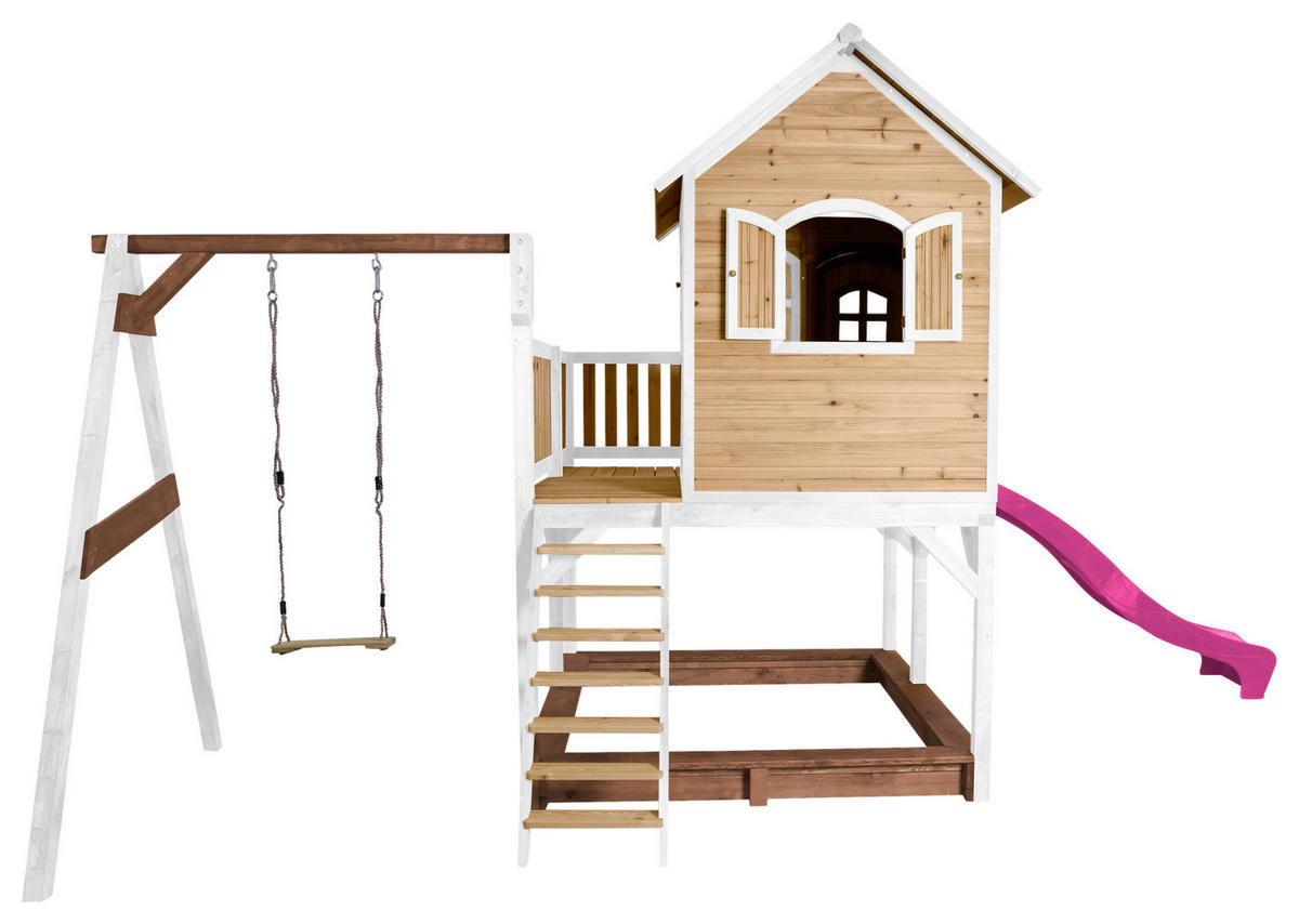 AXI Spielhaus Liam braun B/H/L: ca. 541x291x277 cm Liam - braun/lila (277,00/541,00/291,00cm) - AXI