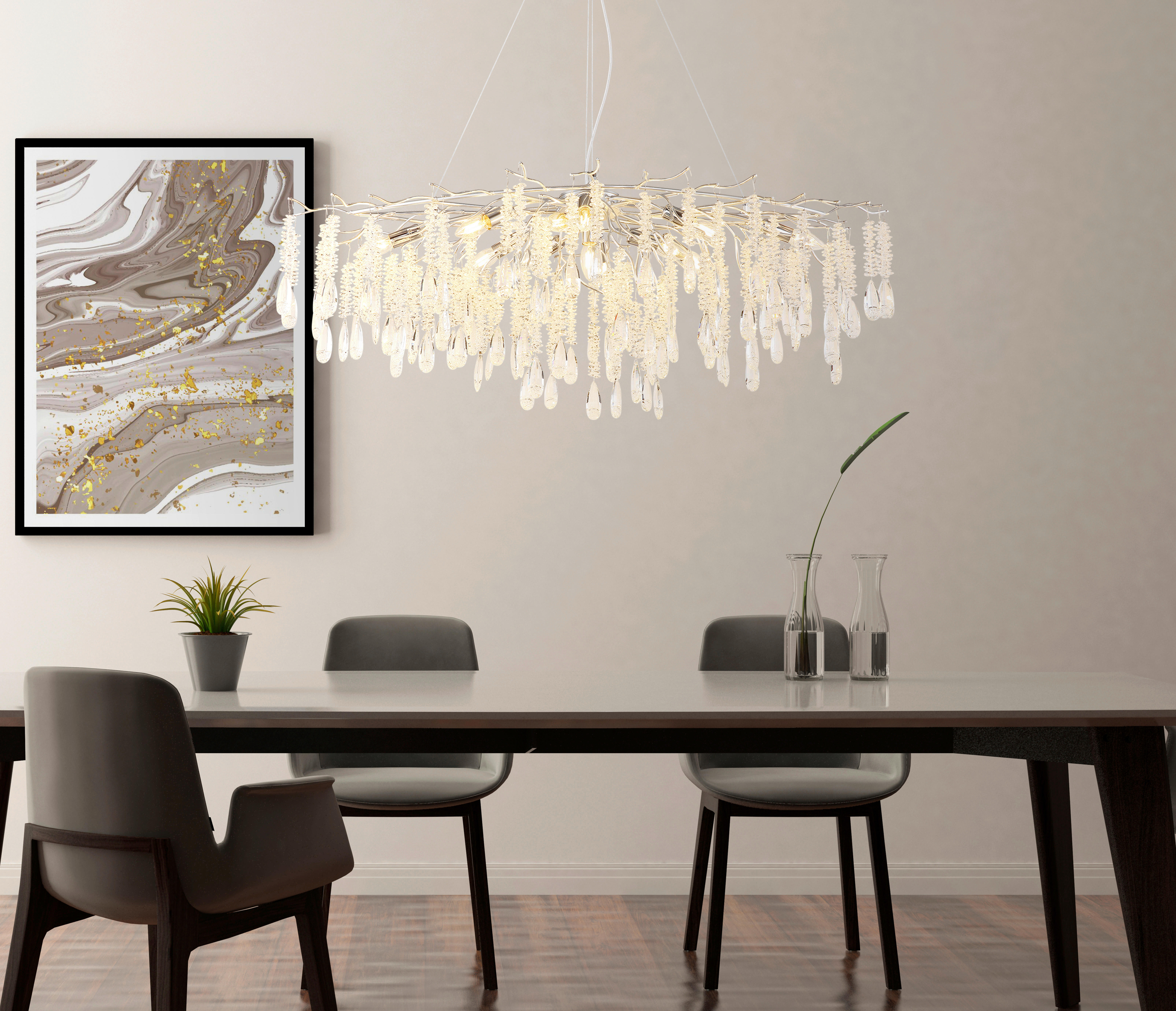 GLOBO Luster gold amber klar Metall Glas B/H/L: ca. 50x120x120 cm E14 12 Brennstellen Gloria - gold/klar (120,00/50,00/120,00cm) - GLOBO