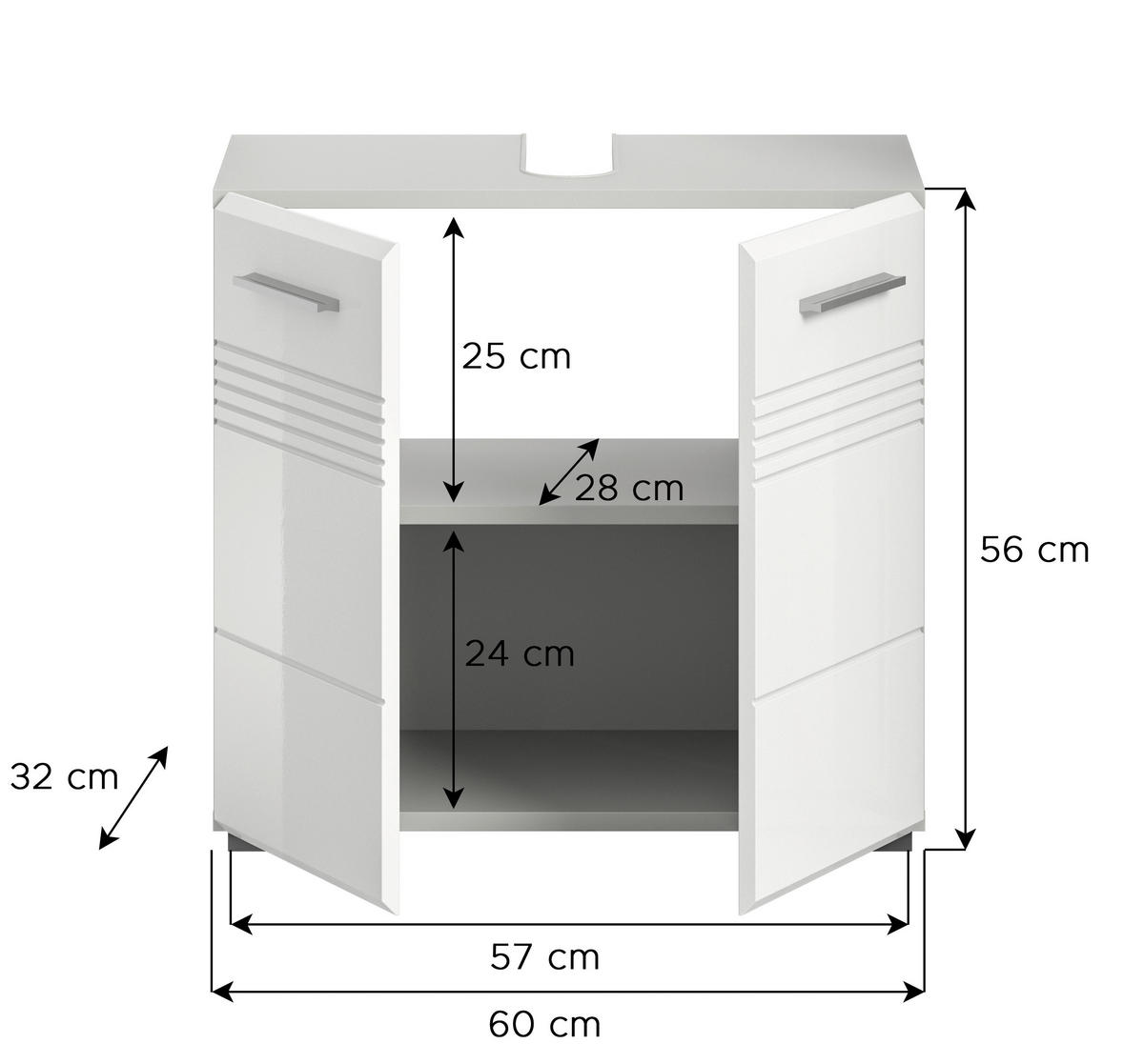 Waschbeckenunterschrank Copa hellgrau weiß Hochglanz B/H/T: ca. 60x56x32 cm Copa - hellgrau/weiß (60,00/56,00/32,00cm) - xonox.home