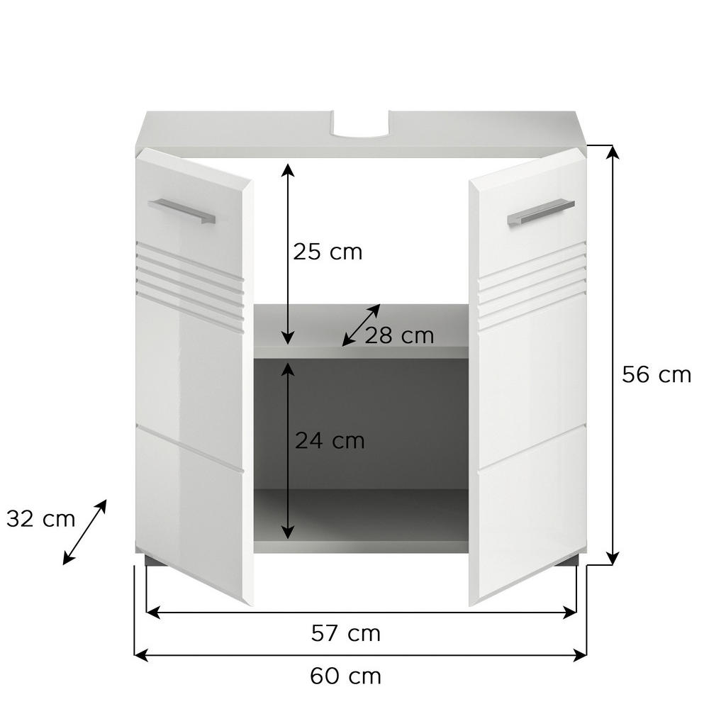 Thumbnail - Waschbeckenunterschrank Copa hellgrau weiß Hochglanz B/H/T: ca. 60x56x32 cm
