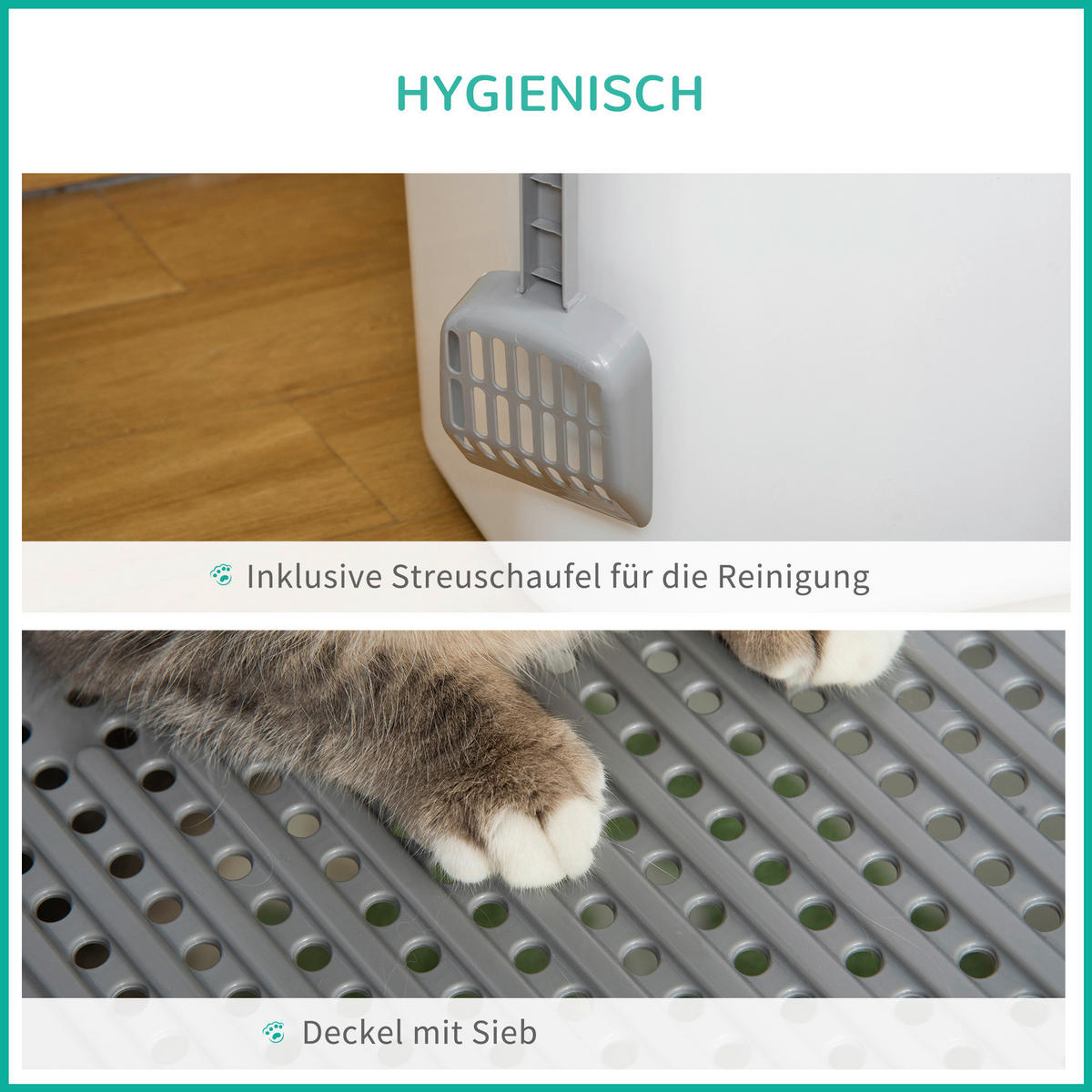 PawHut Katzen-Zubehör weiß Polyethylen B/H/L: ca. 55x44x39 cm Katzentoilette - weiß (39,00/55,00/44,00cm) - PawHut
