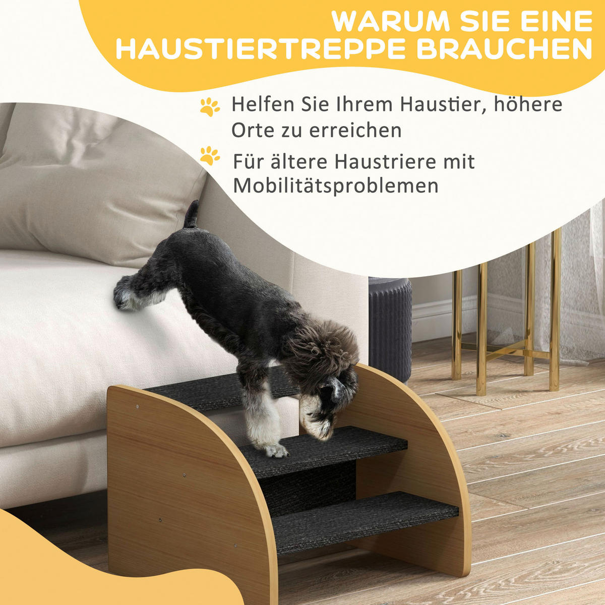 PawHut Hunde-Zubehör Eiche Spanplatte B/H/L: ca. 38,5x38,5x30 cm Hundetreppe - Eiche/schwarz (30,00/38,50/38,50cm) - PawHut