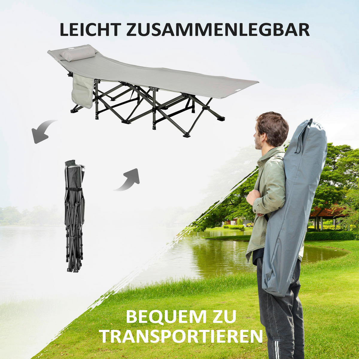 Outsunny Campingartikel B/H/L: ca. 64,5x188x53 cm Feldbett - hellgrau (53,00/64,50/188,00cm) - Outsunny