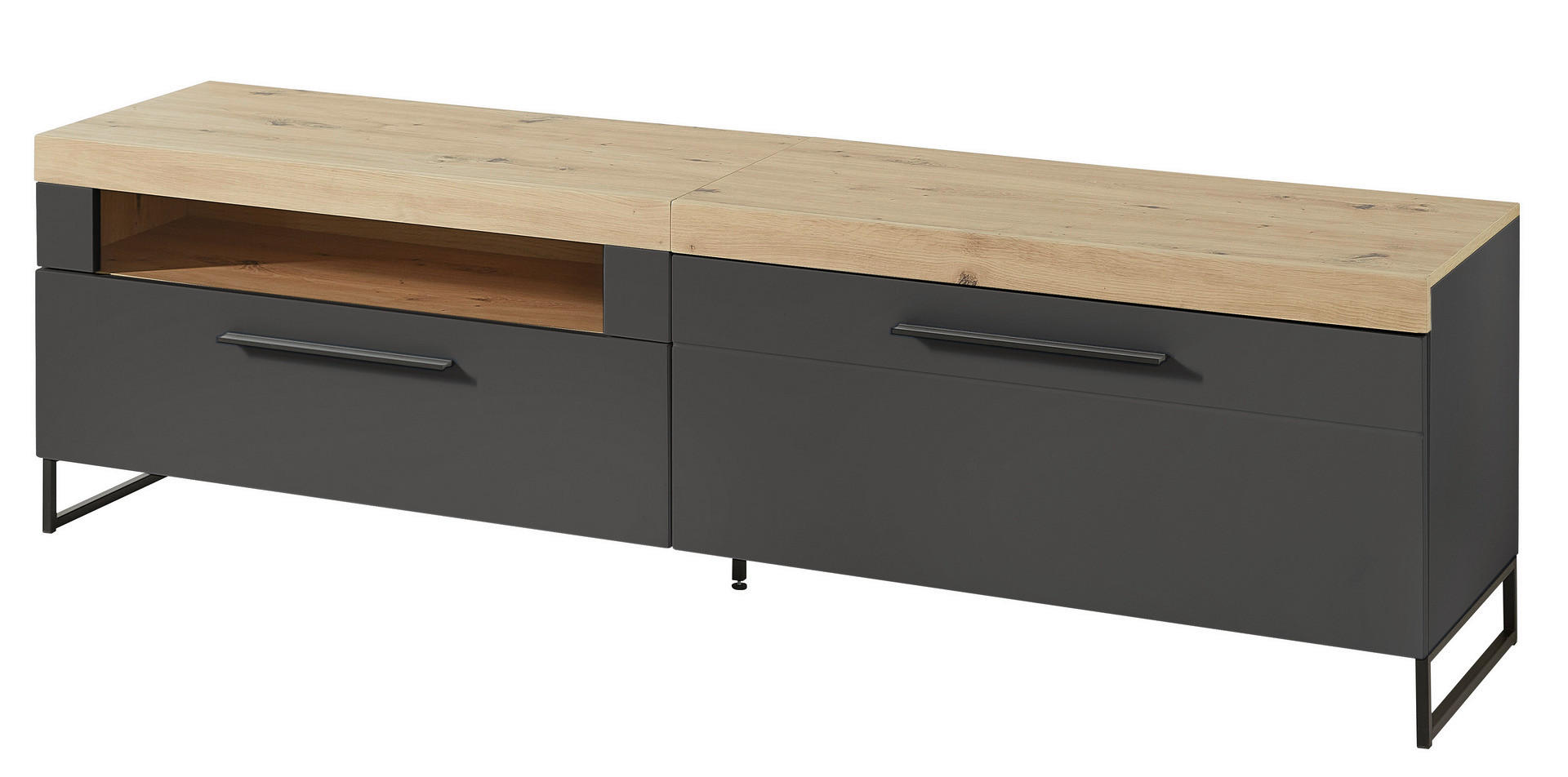 TV-Lowboard Loft Two Eiche Artisan Nachbildung Graphit Lacklaminat supermatt B/H/T: ca. 192x55x44 cm Loft Two - Eiche/schwarz (192,00/55,00/44,00cm)