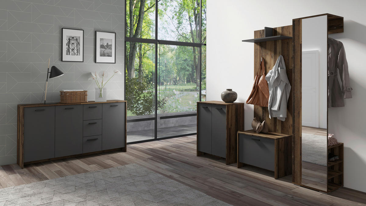 Sideboard BEN Eiche Old Wood Nachbildung anthrazit B/H/T: ca. 153x83x35 cm BEN - Eiche/anthrazit (153,00/83,00/35,00cm) - byLIVING