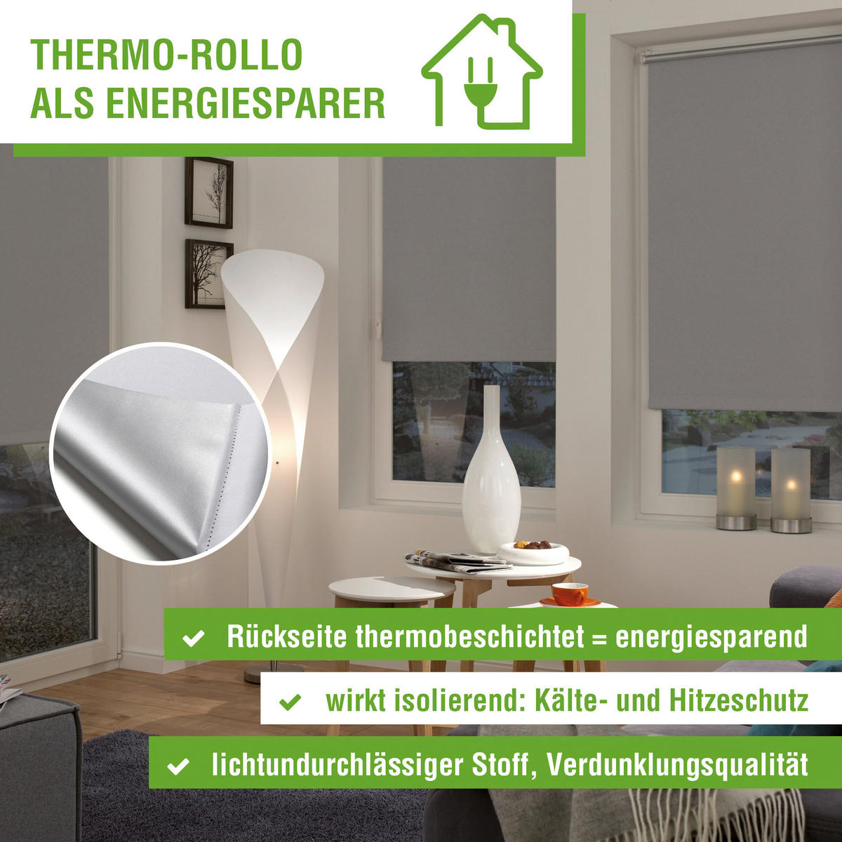 Thermo Klebe-/Klemmrollo Verdunklungsqualität silber B/L: ca