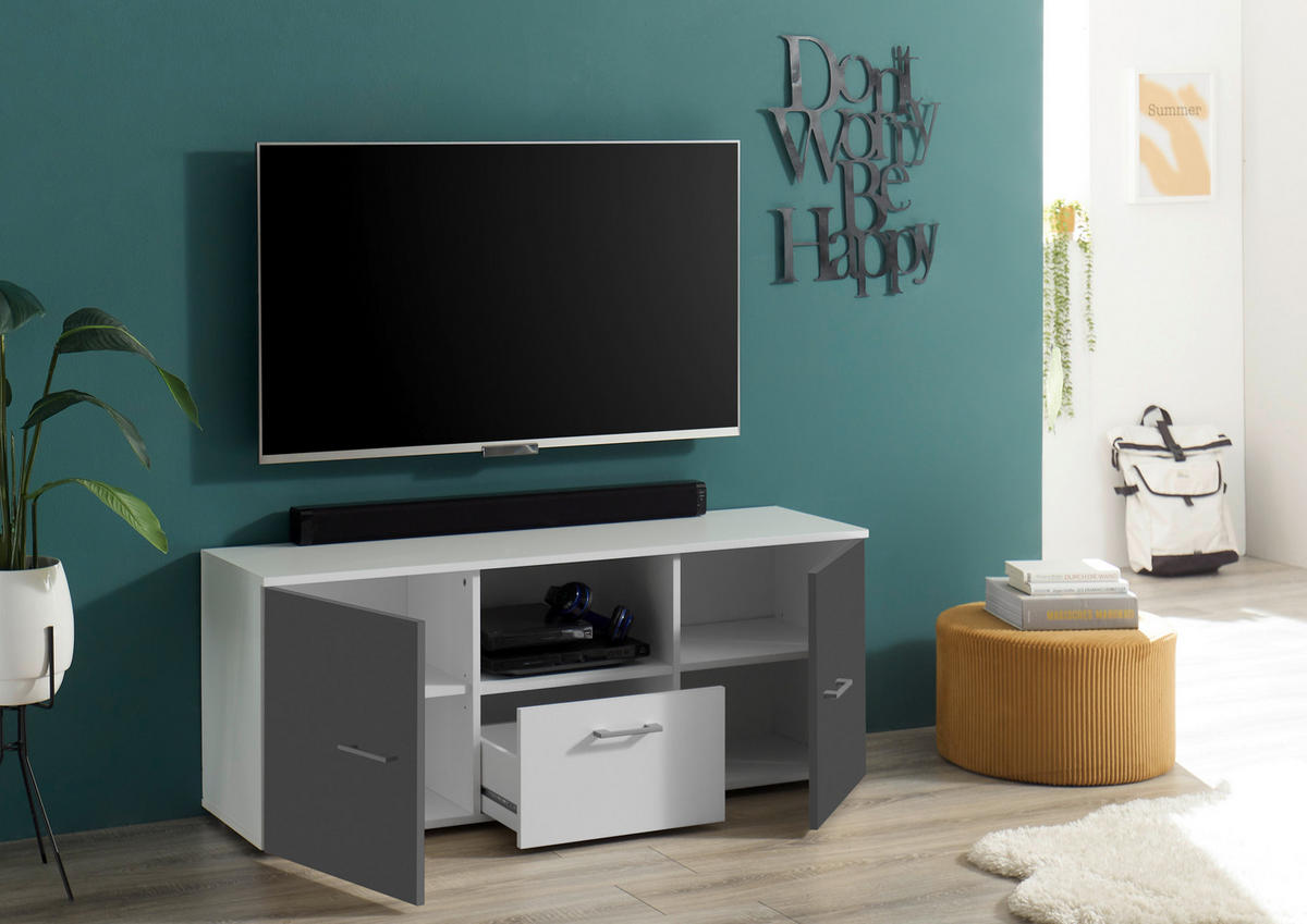 TV-Board Alex weiß Graphit B/H/T: ca. 135x54x37 cm Alex - weiß/Graphit (135,00/54,00/37,00cm)