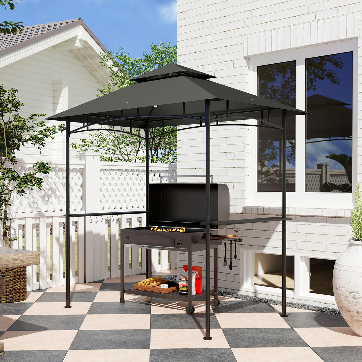Outsunny Grillpavillon dunkelgrau Polyester B/H/L: ca. 150x258x240 cm Grillpavillon - dunkelgrau (240,00/150,00/258,00cm) - Outsunny