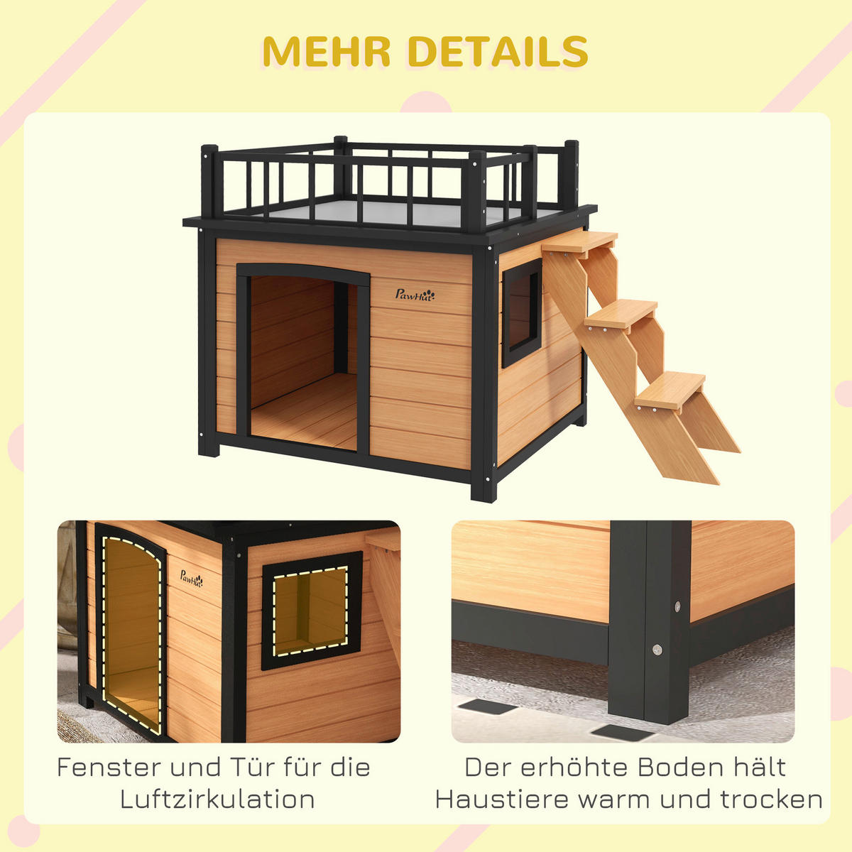 PawHut Hundehütte gelb Holz B/H/L: ca. 77x78x121 cm Hundehütte - gelb (121,00/77,00/78,00cm) - PawHut