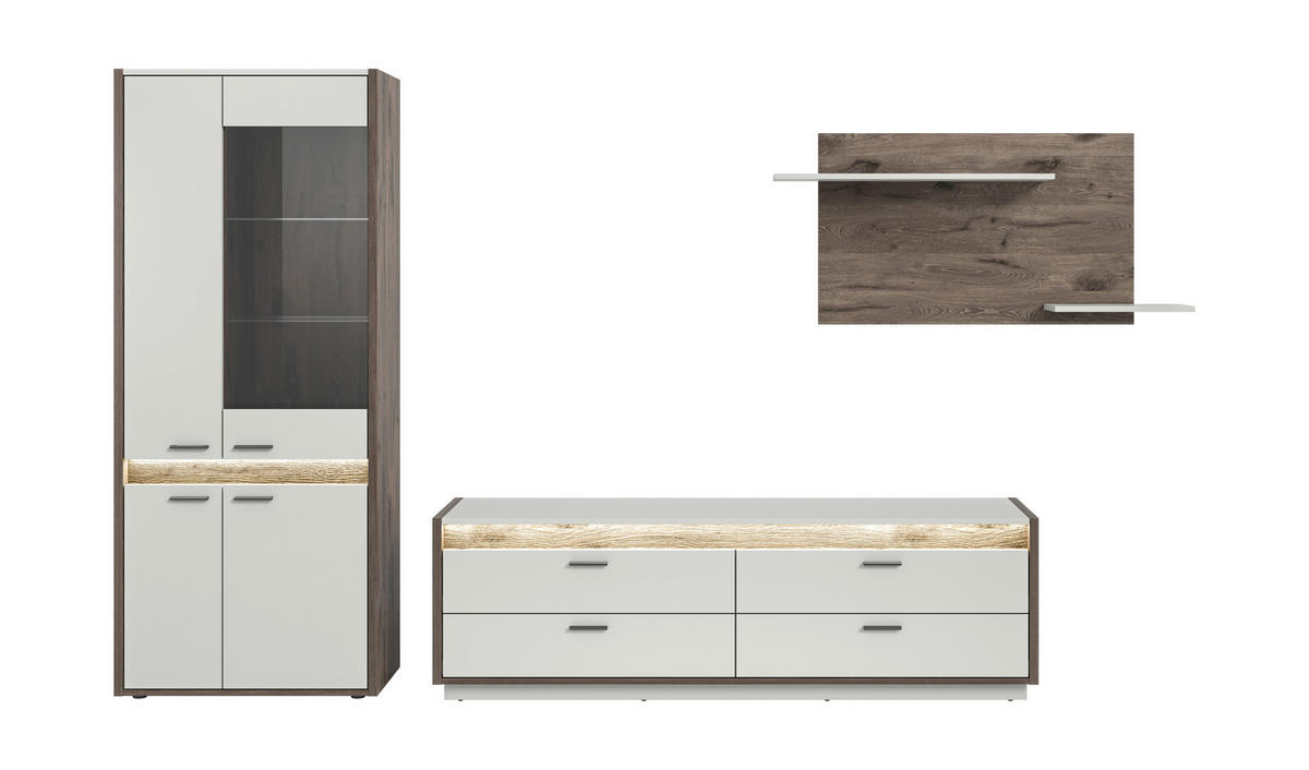 Wohnwand Falcona Nox Oak Nachbildung hellgrau B/H/T: ca. 299x198x43 cm Falcona - hellgrau (299,00/198,00/43,00cm) - xonox.home