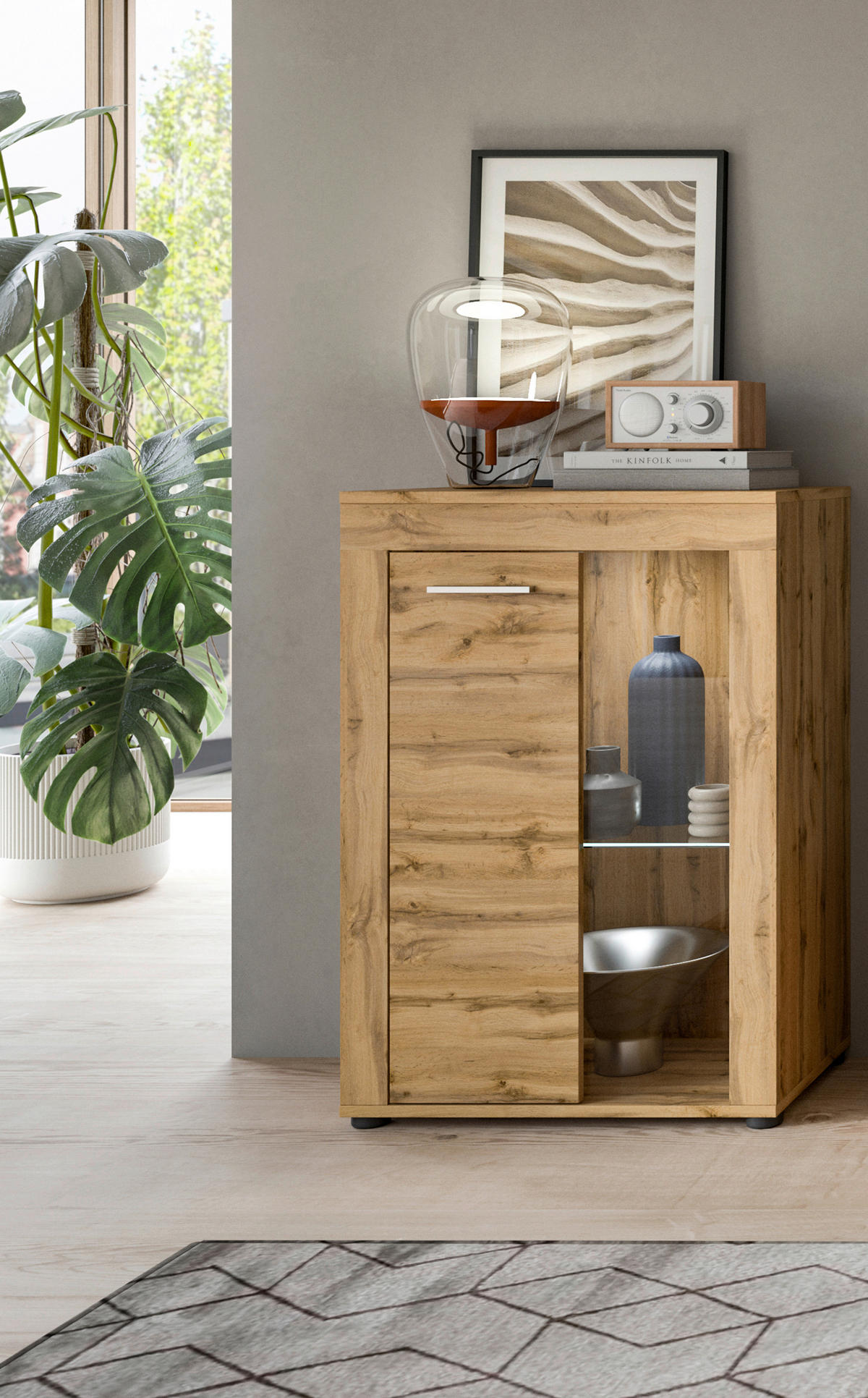 Vitrine Jam Eiche Wotan Nachbildung B/H/T: ca. 60x86x35 cm Jam - Eiche (60,00/86,00/35,00cm) - xonox.home