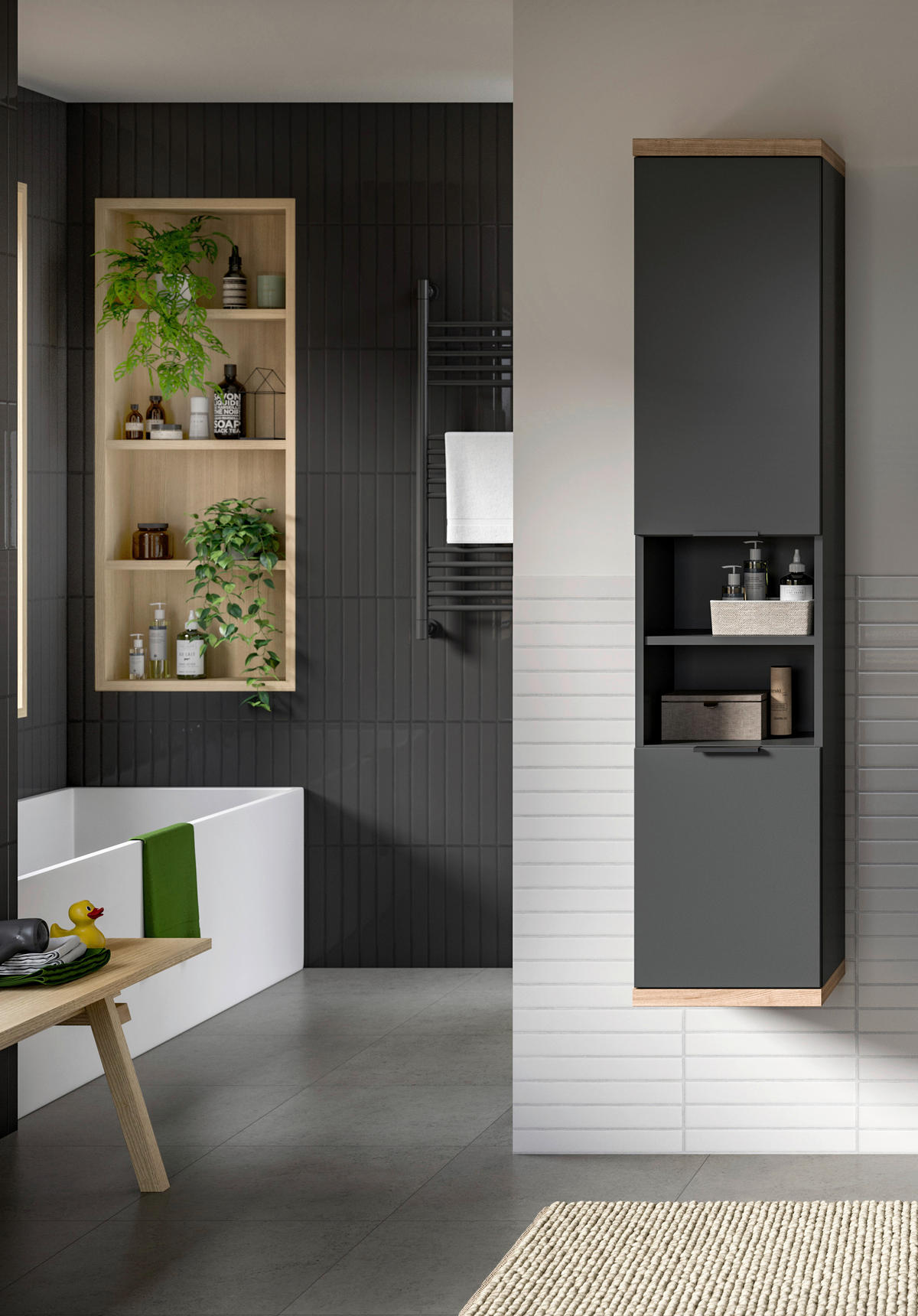 Badhängeschrank Nuaro anthrazit Nox Oak Nachbildung B/H/T: ca. 35x161x31 cm Nuaro - anthrazit (35,00/161,00/31,00cm) - xonox.home