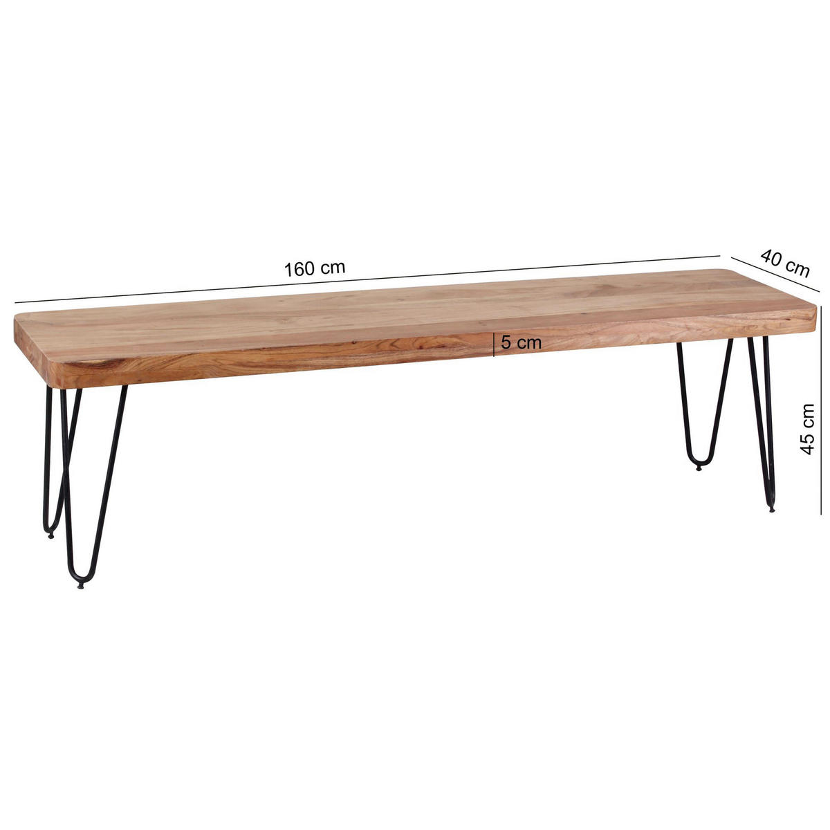 Wohnling Sitzbank natur schwarz Akazie Metall B/H/T: ca. 160x45x40 cm Sitzbank - natur/schwarz (160,00/45,00/40,00cm) - Wohnling
