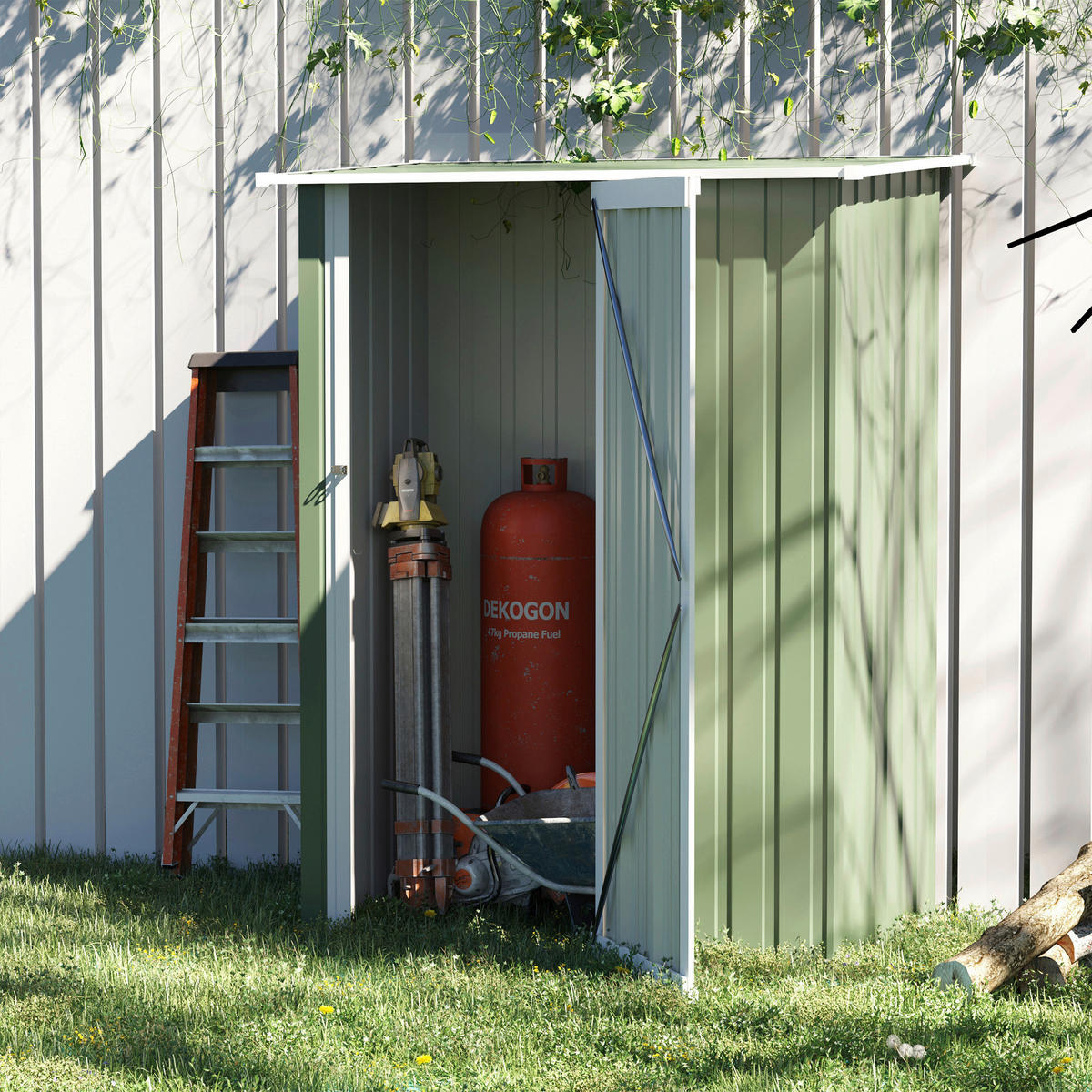 Outsunny Gartenhaus grün B/H/L: ca. 84x189x142 cm Gartenhaus mit Pultdach - grün (142,00/84,00/189,00cm) - Outsunny