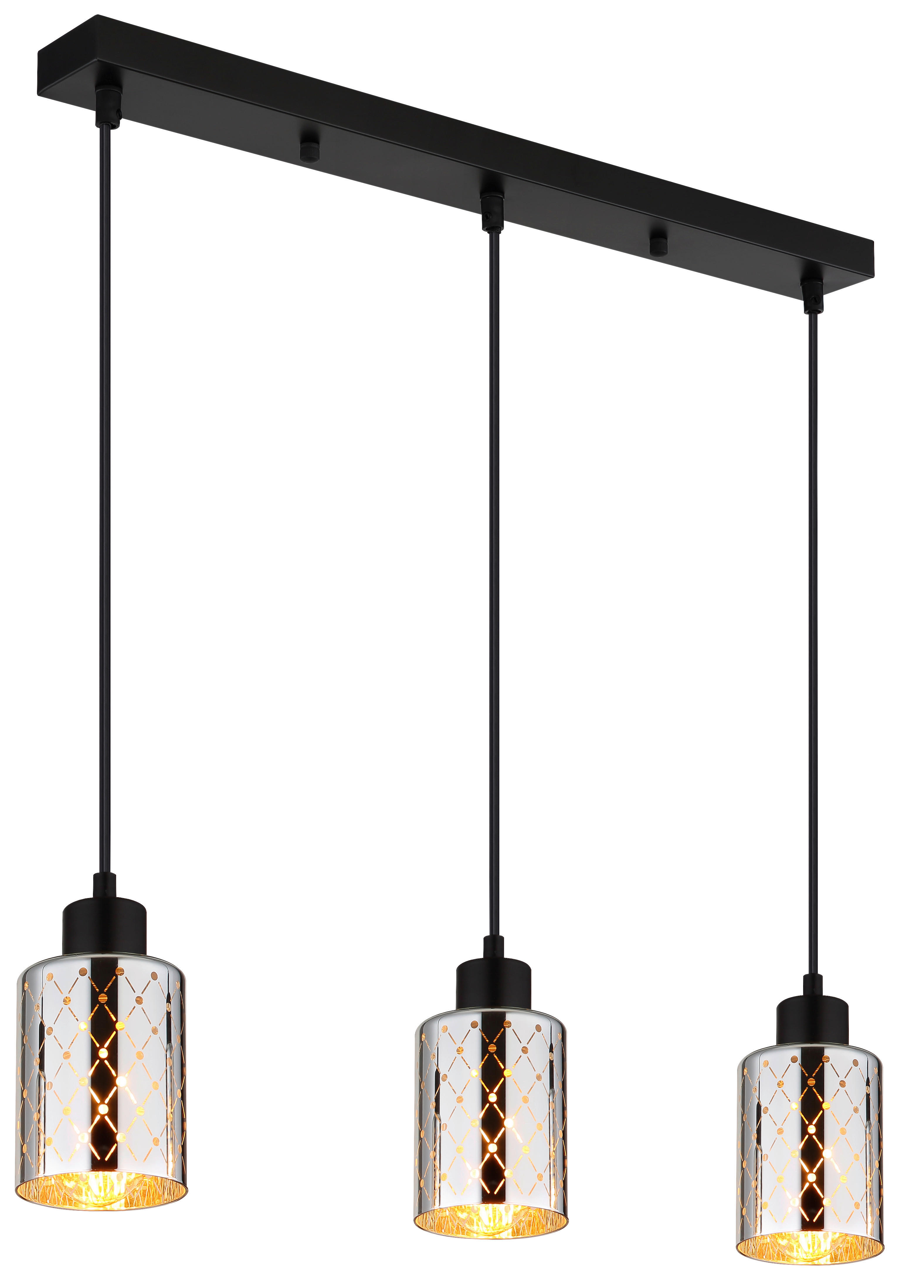 GLOBO Hängeleuchte mattschwarz klar Chrom PVC Glas Metall B/H/L: ca. 9x120x59 cm E27 3 Brennstellen ALONSO - klar/Chrom (59,00/9,00/120,00cm) - GLOBO