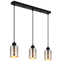 GLOBO Hängeleuchte mattschwarz klar Chrom PVC Glas Metall B/H/L: ca. 9x120x59 cm E27 3 Brennstellen ALONSO - klar/Chrom (59,00/9,00/120,00cm) - GLOBO