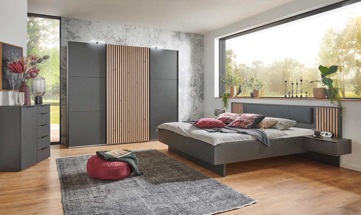 Bettanlage Ancona Graphit Artisan Nachbildung B/H/T: ca. 301x104x210 cm Liegefläche B/L: ca. 180x200 cm Ancona - Graphit (301,00/104,00/210,00cm)