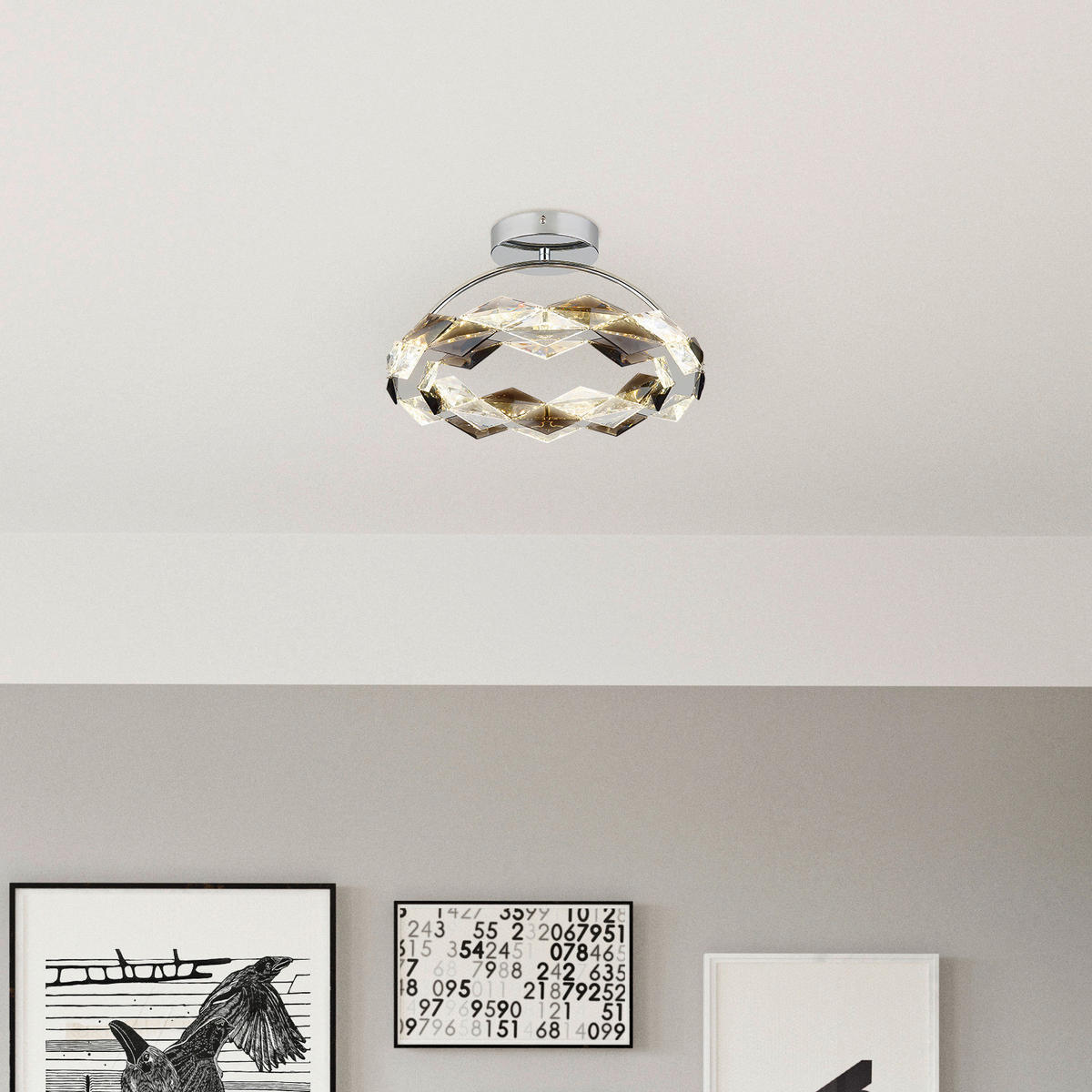 GLOBO LED-Deckenleuchte Chrom Rauch transparent Acryl Metall H/D: ca. 21,5x37 cm KARILION - Rauch/Chrom (37,00/21,50cm) - GLOBO