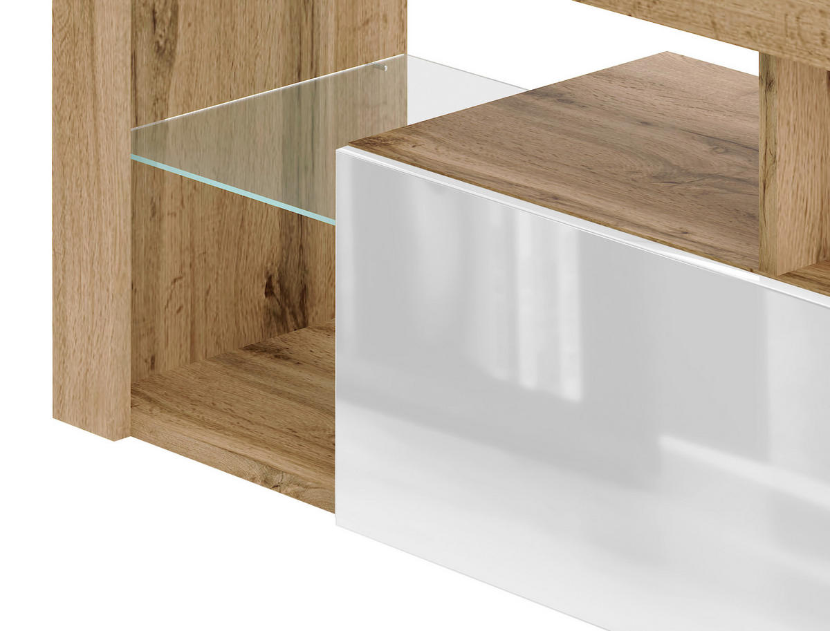 TV-Lowboard TV LOWBOARD Everest 140 Eiche Wotan Nachbildung weiß glänzend B/H/T: ca. 140x50x35 cm TV LOWBOARD Everest 140 - Eiche/weiß (140,00/50,00/35,00cm) - WIPMEB
