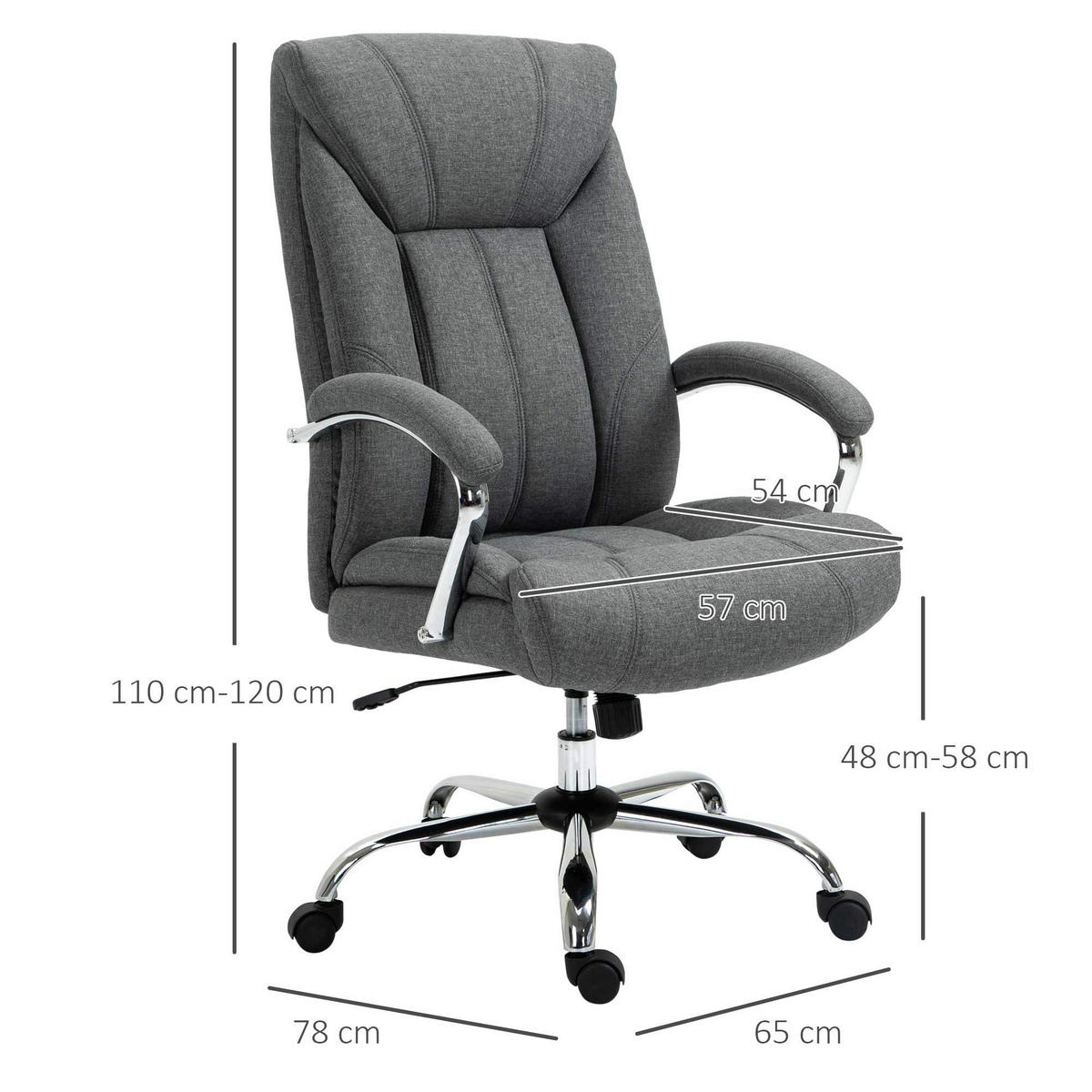 Drehstuhl 921-472V80GY grau 921-472V80GY - grau (65,00/110,00/78,00cm) - Vinsetto