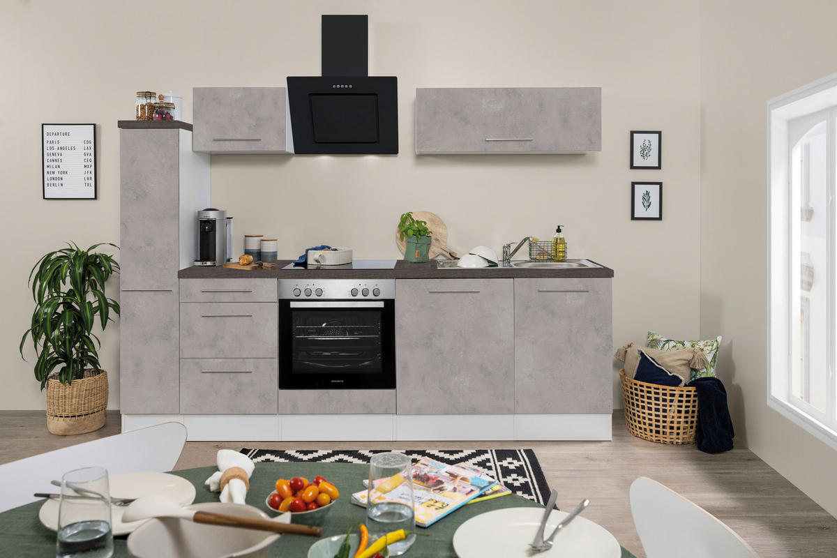 Respekta Küchenblock Amanda Beton Optik B/H/T: ca. 250x200x60 cm Amanda - Beton/weiß (250,00/200,00/60,00cm) - Respekta