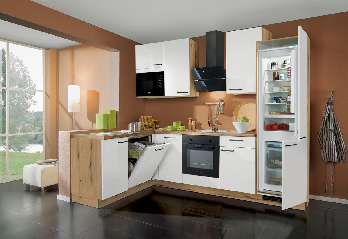 Express Winkelküche Star weiß Hochglanz B/L: ca. 285x175 cm Star - Eiche/weiß (285,00/175,00cm) - Express