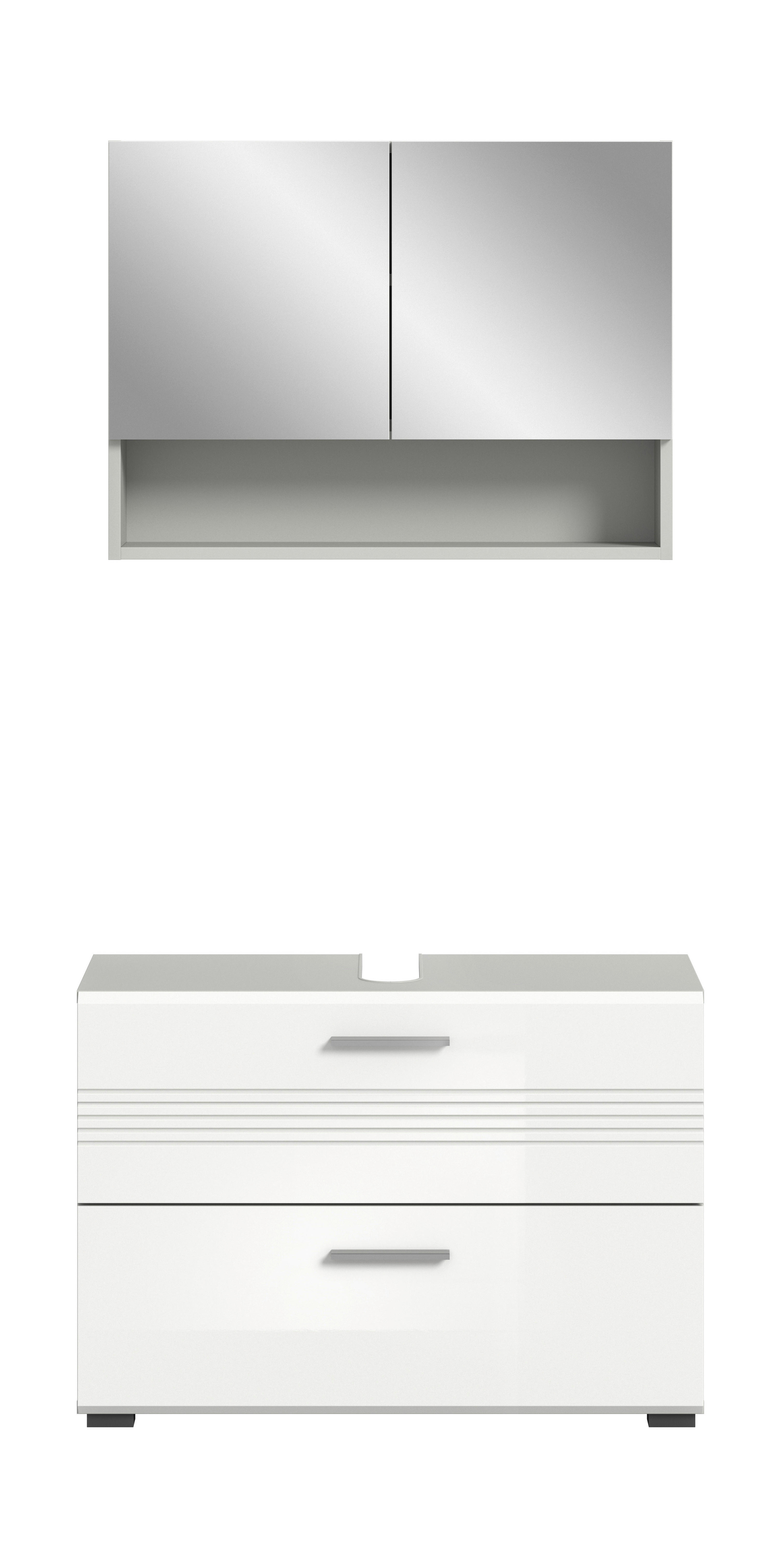 Badblock Copa hellgrau weiß Hochglanz B/H/T: ca. 80x190x32 cm Copa - hellgrau/weiß (80,00/190,00/32,00cm) - xonox.home