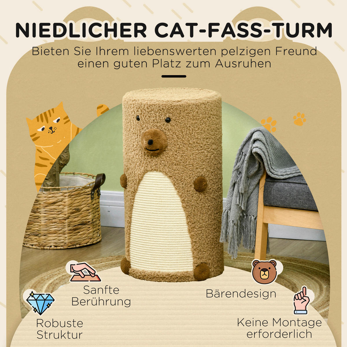 PawHut Katzen-Zubehör braun Edelstahl B/H/L: ca. 35x35x66 cm Katzenturm - braun (66,00/35,00/35,00cm) - PawHut