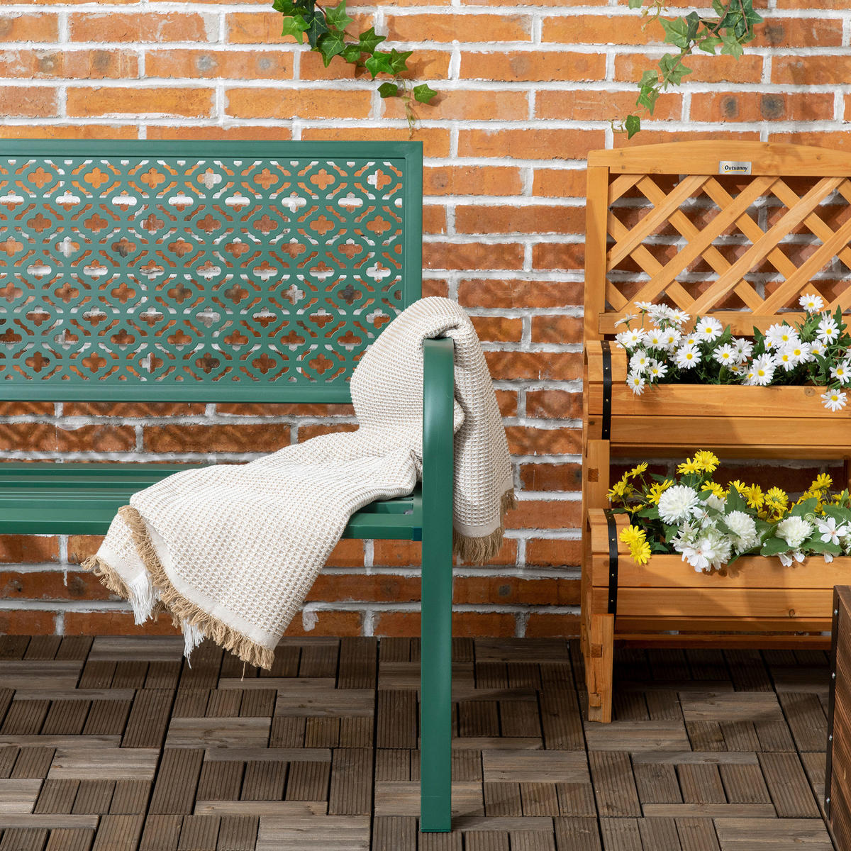 Outsunny Gartenbank Gartenbank - dunkelgrün (127,00/63,00/83,00cm) - Outsunny