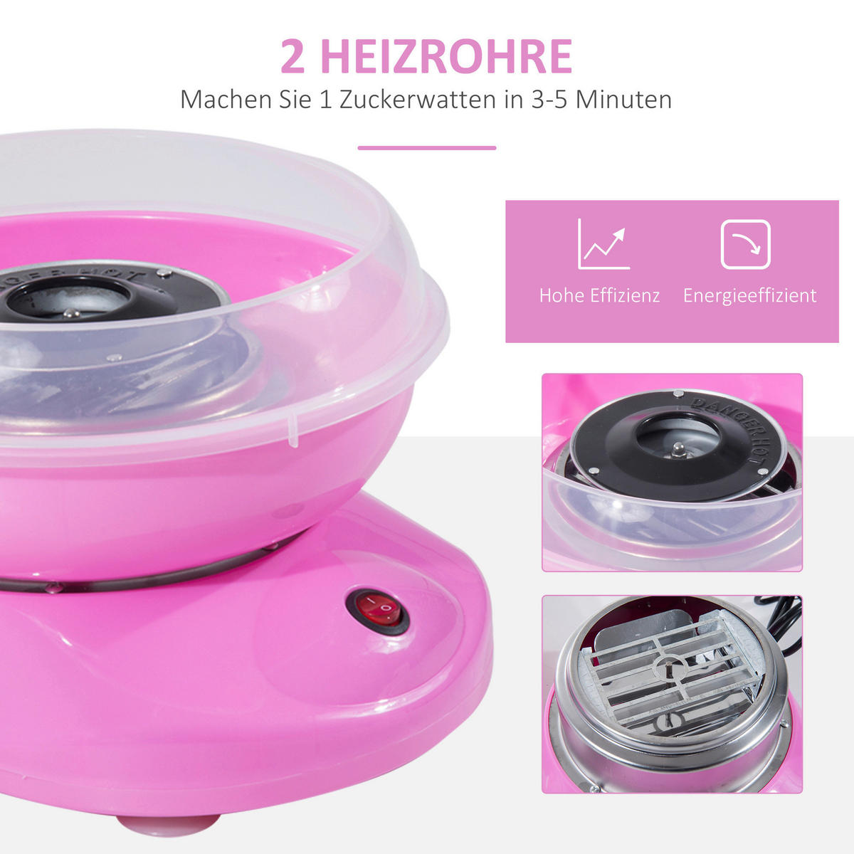 HOMCOM Küchengerät 800-016PK rosa Edelstahl Polypropylen B/H/L: ca. 26x27x18 cm Zuckerwattemaschine - rosa (18,00/26,00/27,00cm) - HOMCOM